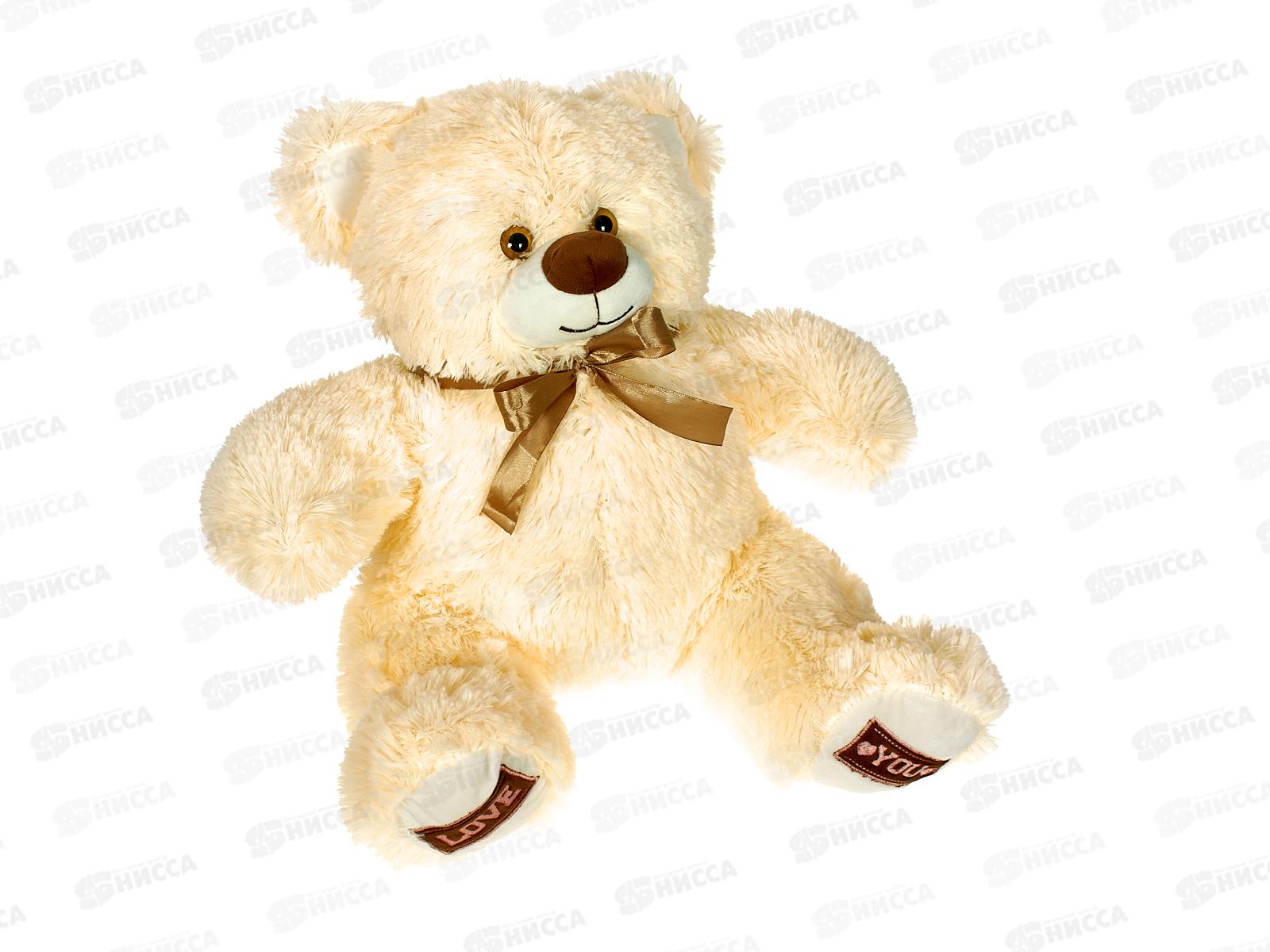 Медведь Амур 38см, персиковый, с лентой, Мила