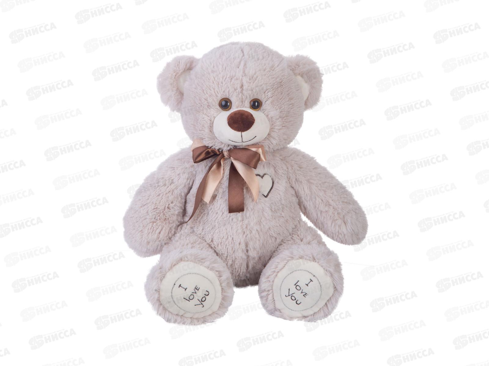 Медведь Феликс 45см, светло-серый, с лентой,  Мила