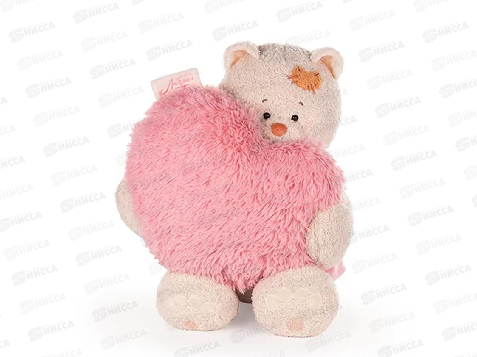 Кошка Мэри в платье пудровом с сердцем подушкой, 37см (СППМэри/10/9)