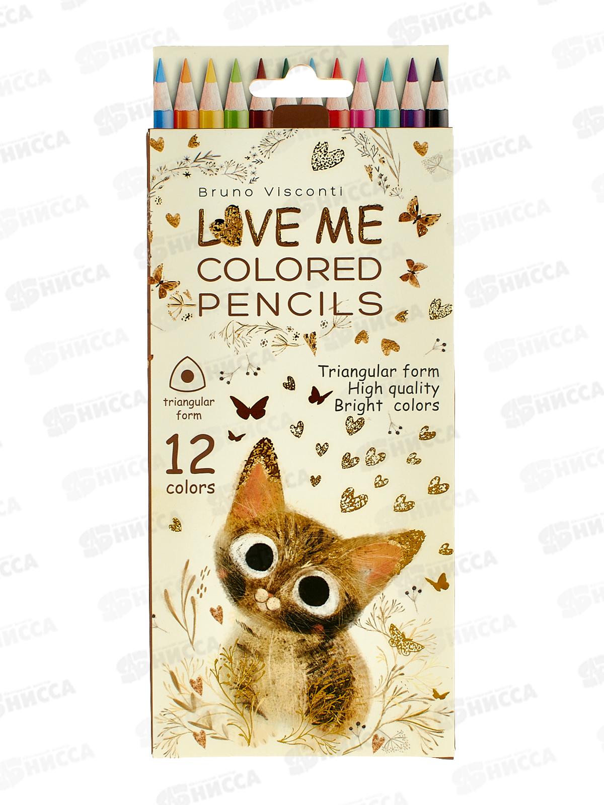 Карандаши 12цв B.V. Love me Милый коти 30-0154*12/144