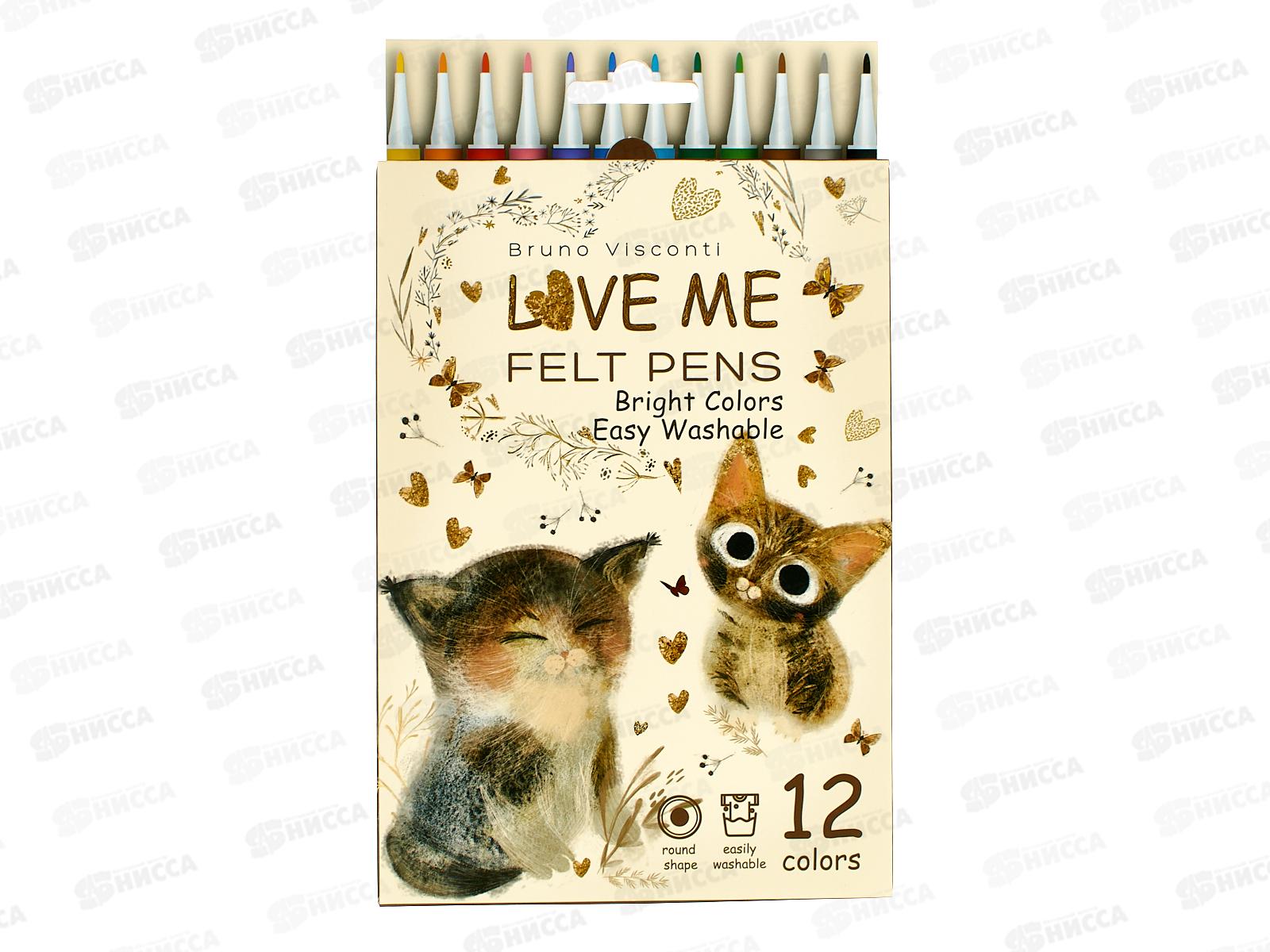 Фломастеры 12цв. B.V. Love me Милый котик 32-0076 *24