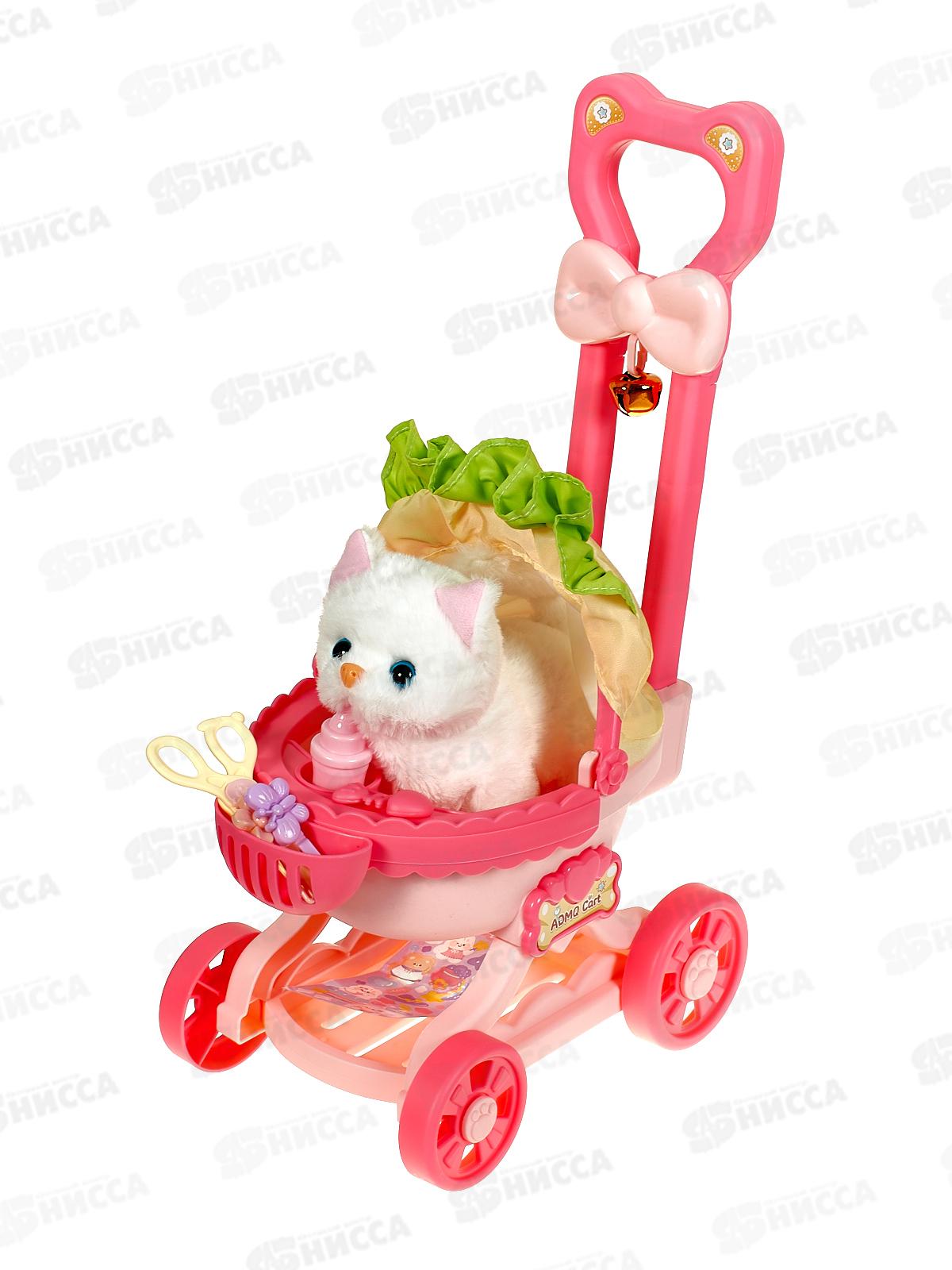 Киска Мурыска №МС-1076 в коляске с аксессуарами, звук, 41*22*15,5