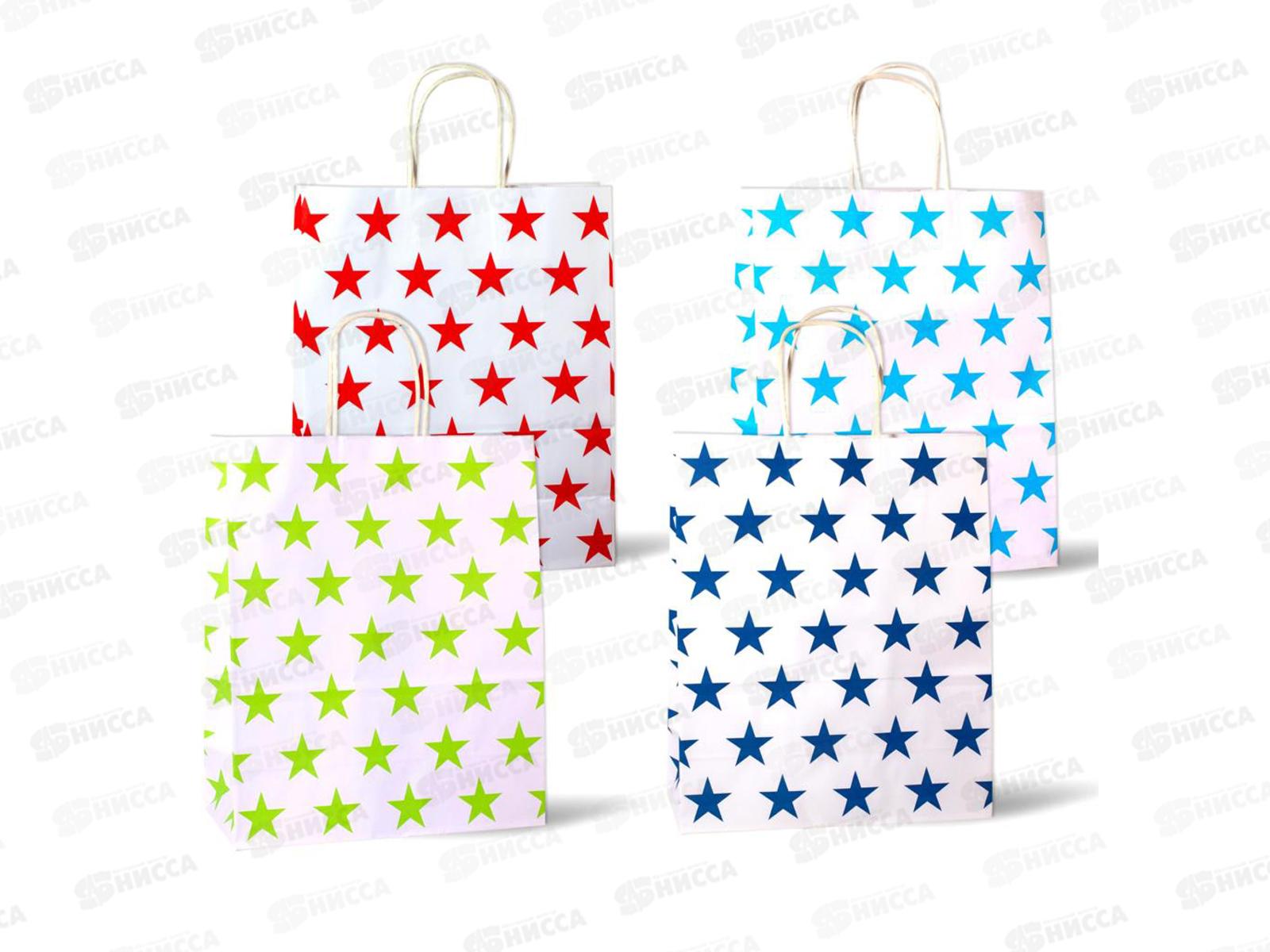 Пакет бумажный крафт 26*32*12 Звёзды уп12/720шт Р10465-3