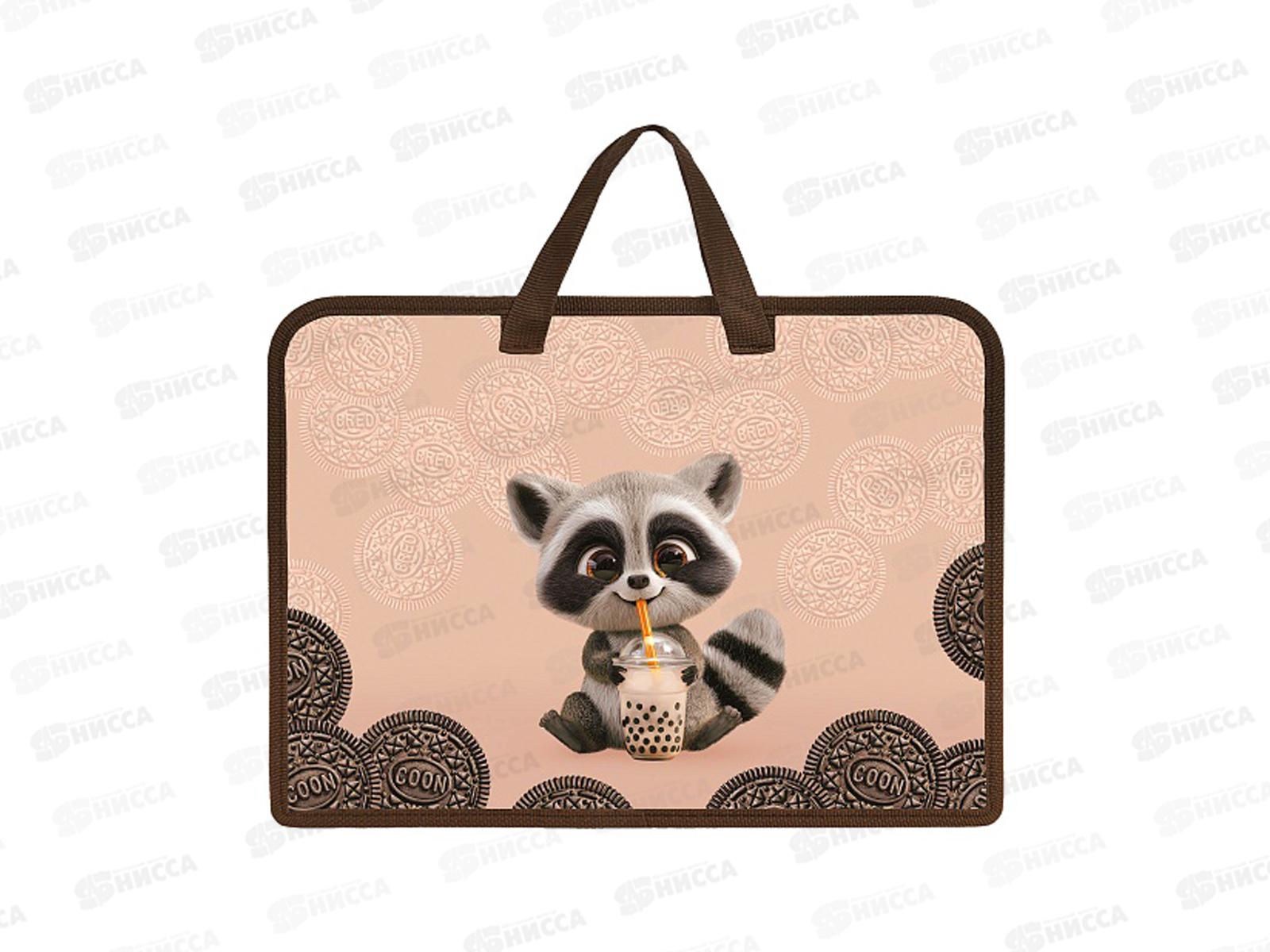 Папка д/тетр. Hatber А4 Вот енот. с ручками, пластик 07100 *12