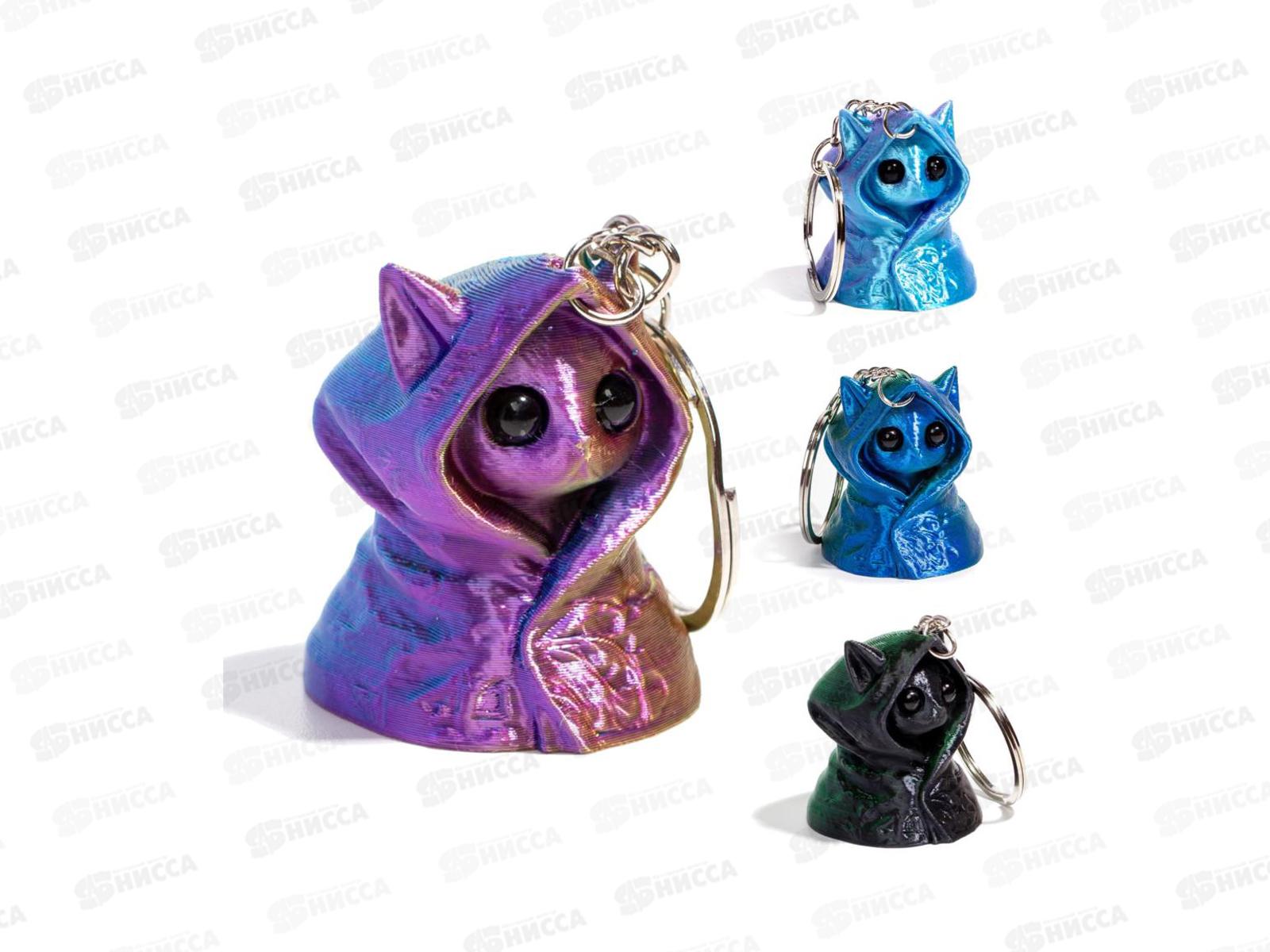 Брелок сувенирный пластик 3Д Котик в капюшоне Р-KS-7 *12