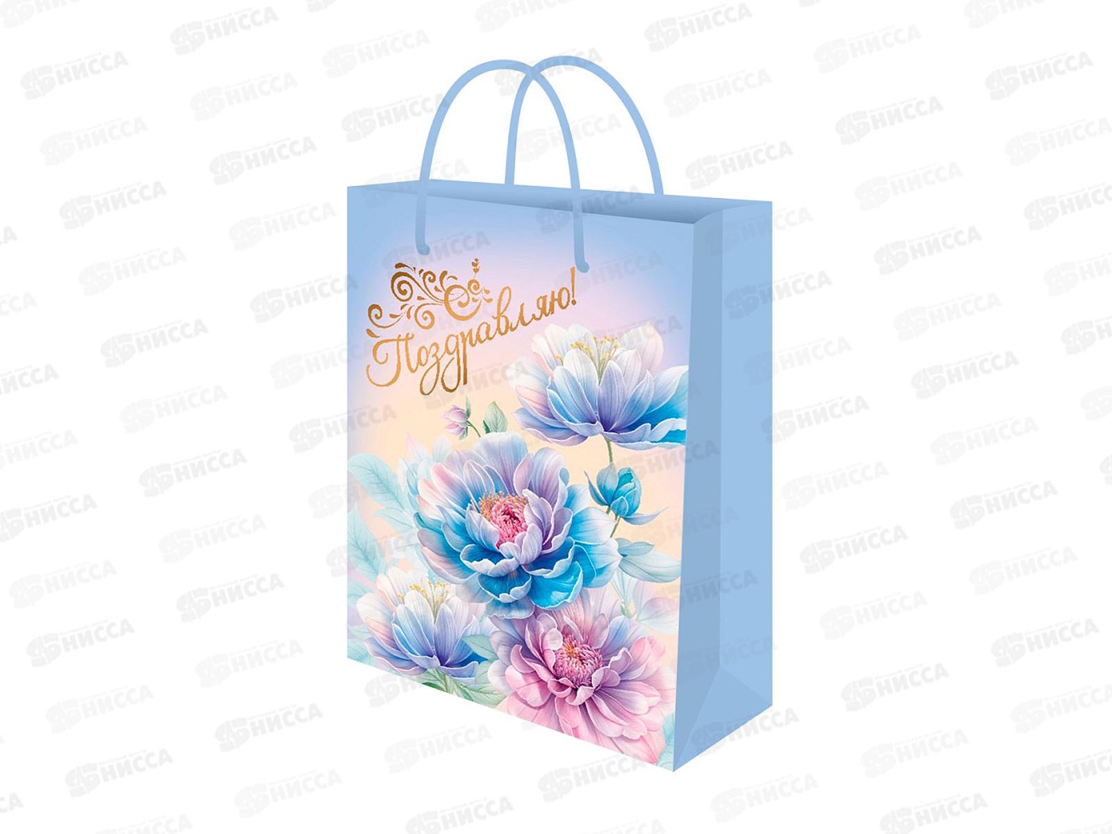 Пакет подарочный MI 32х45х10см Голубые цветы, ППК-1254 *12