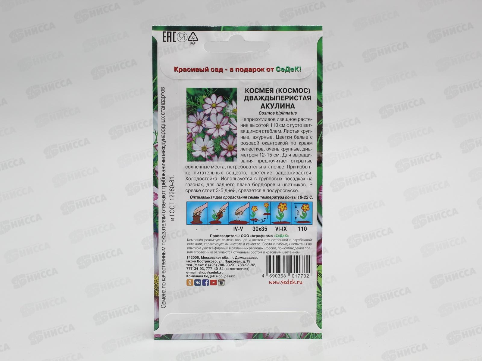 Космея Акулина (бипиннантус, белая с розовым кантом) (Евро,0,5) СеДек *10 +