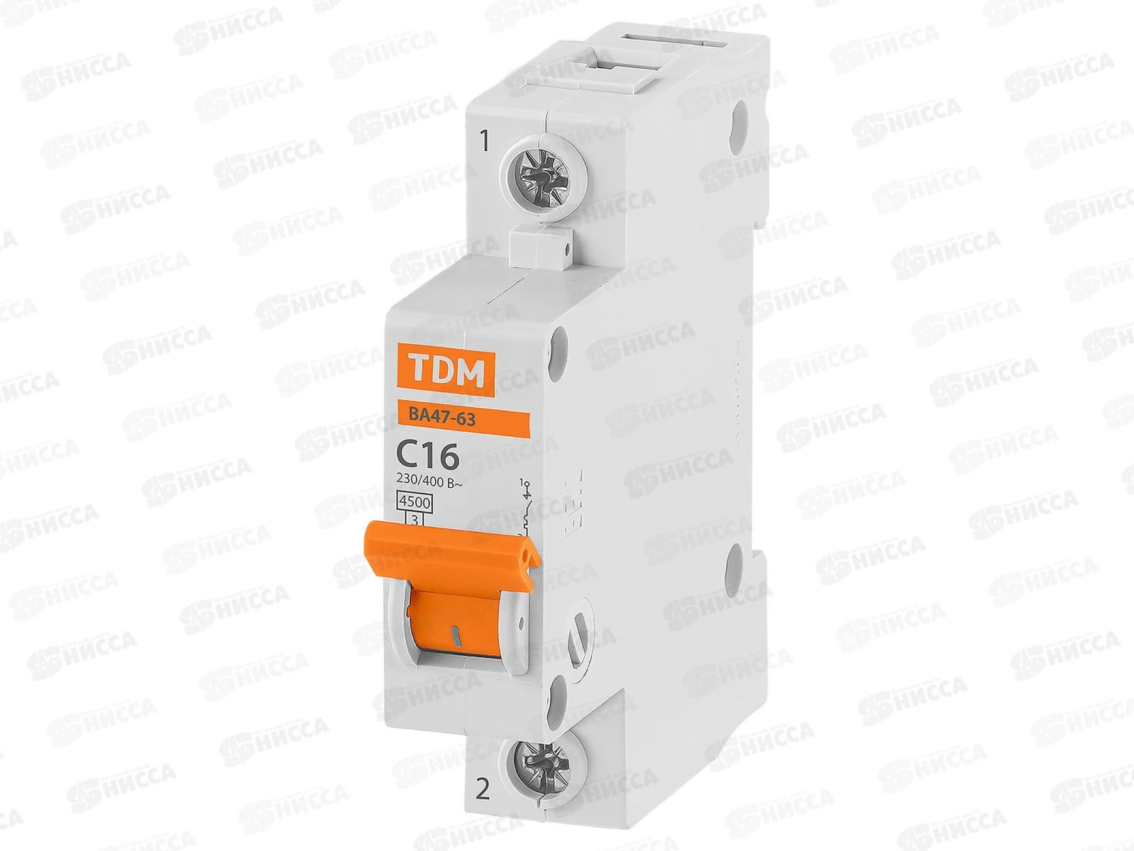 Автоматический выключатель ВА47-63 1P 16А 4,5кА C TDM *12/120