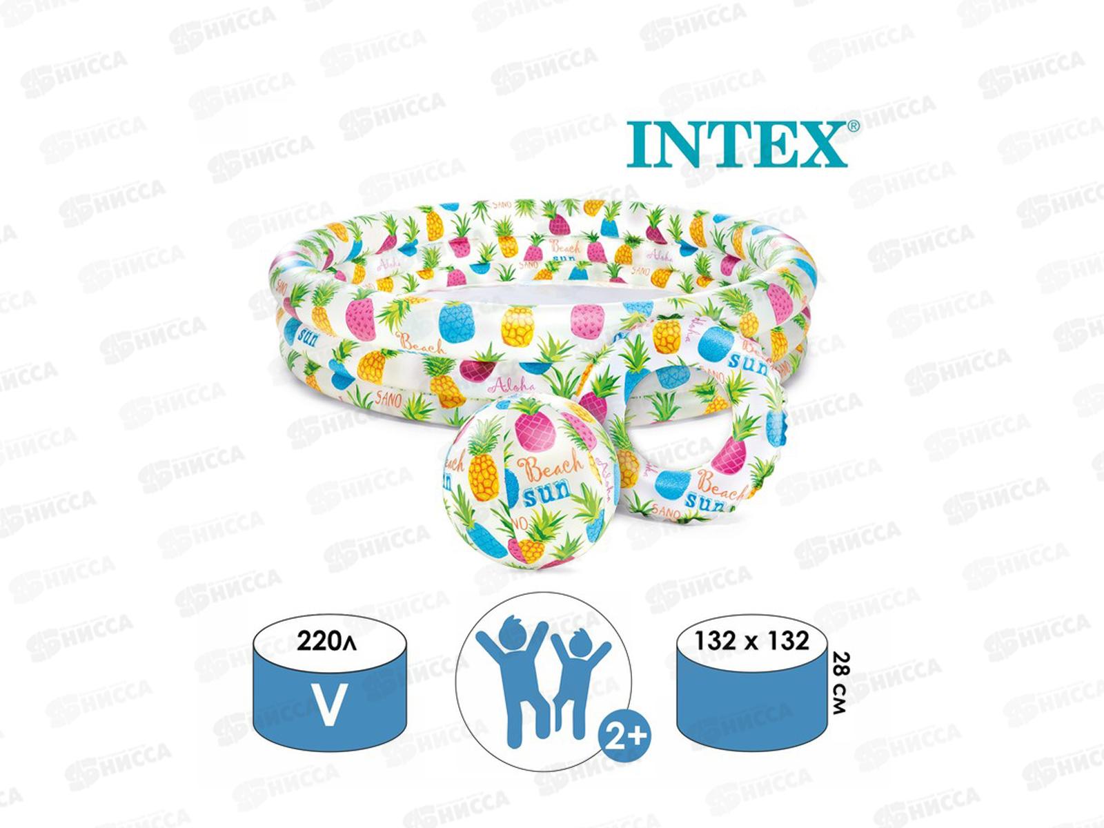 Бассейн 59469 (132х28) Ананас с кругом и мячом   INTEX