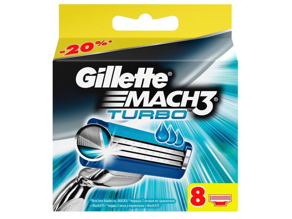 Жиллет МАК-3 ТУРБО кассеты 8 штук *20