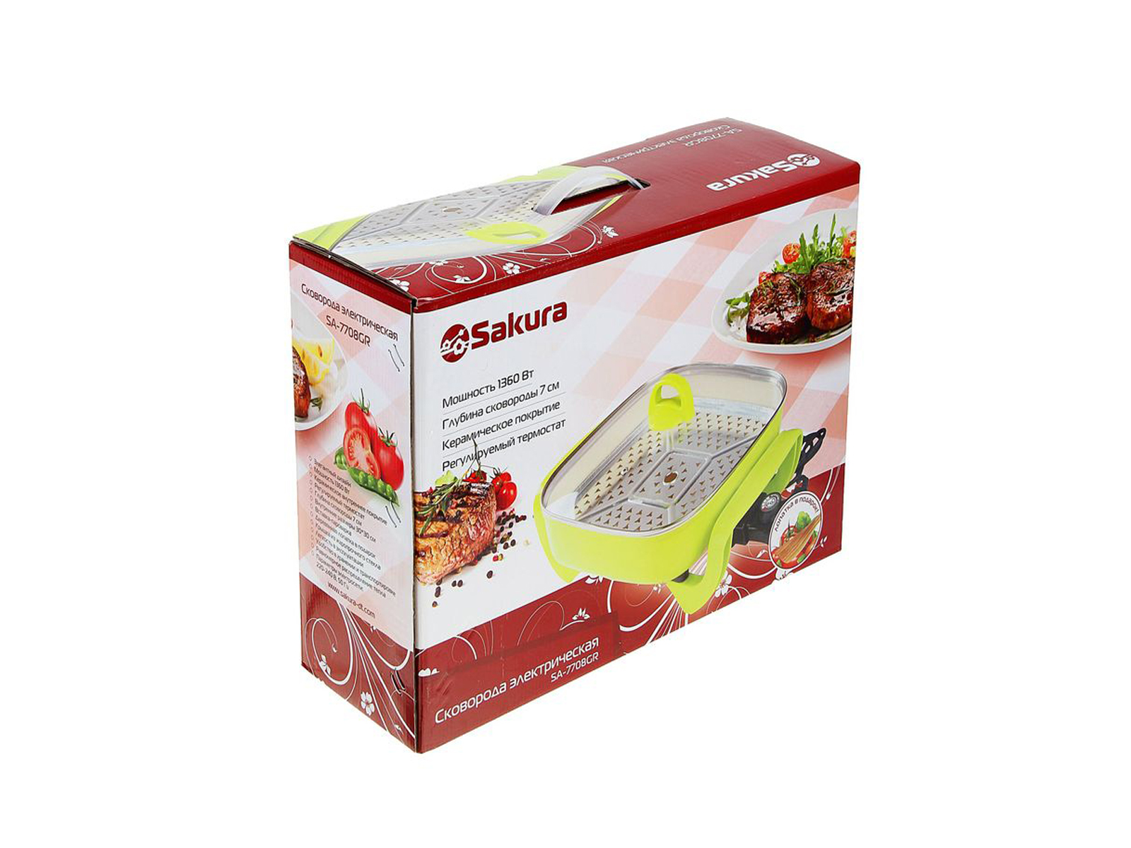 Электросковорода SA-7708GR 1500Вт 30-8см керамика квадратная