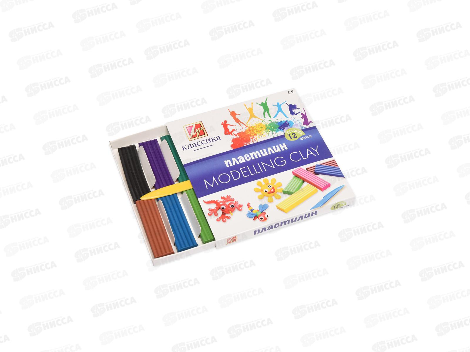 Пластилин 12 цветов 240 грамм ЛУЧ Классика, картонная упаковка, 7с331-08 *20