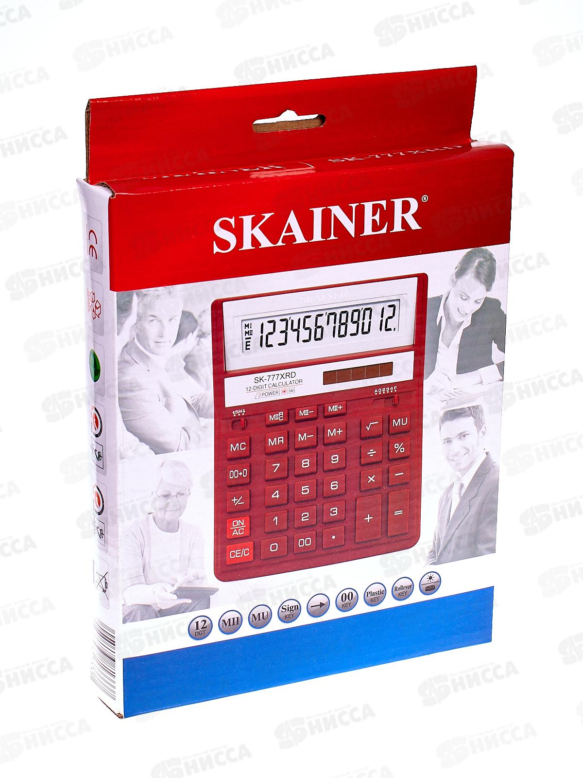 Калькулятор SKAINER SK-777XRD 12 разрядный, красный, бухгалтерский, настольный