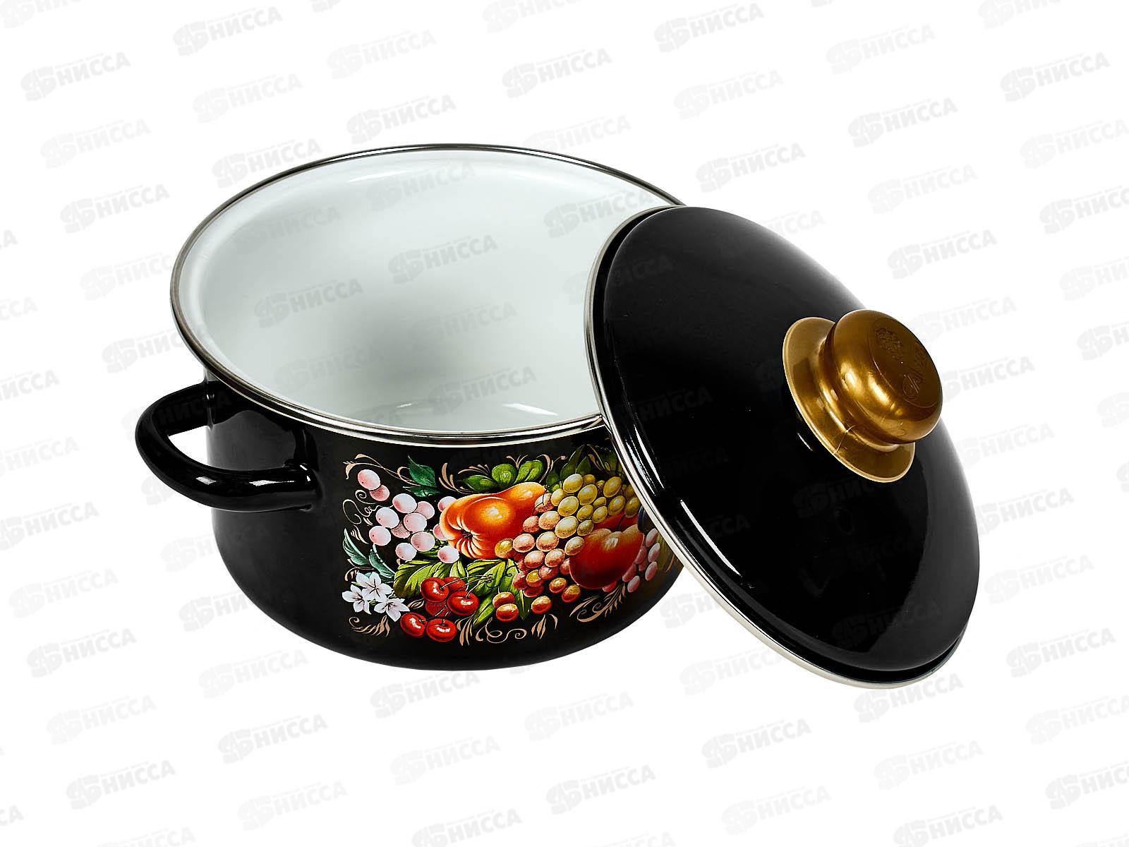 Кастрюля 2,0л эмалированная с рисунком черная 10-1610/6 Жостово