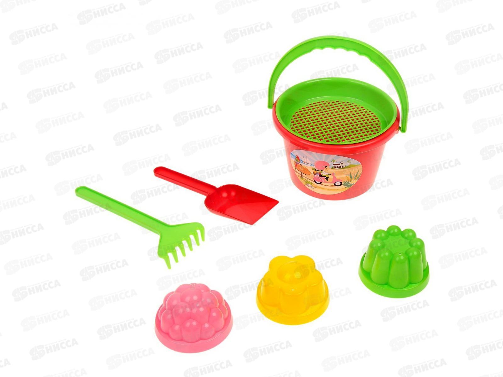 Набор песочный №11, 1023 (ведро среднее+ситечко+3формы+лопатка+грабли)*36