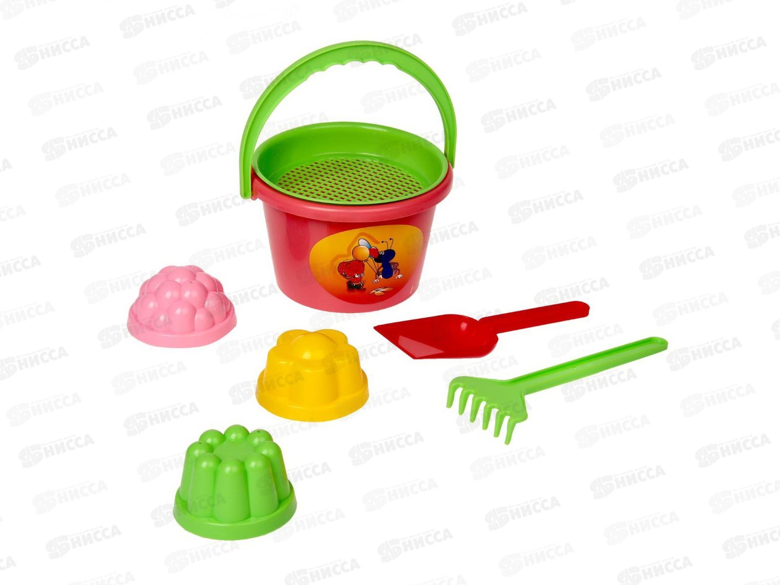 Набор песочный №11, 1023 (ведро среднее+ситечко+3формы+лопатка+грабли)*36
