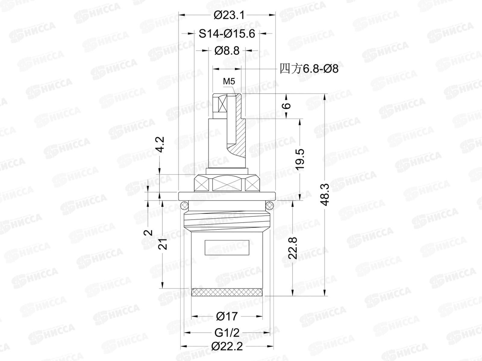 Кран-букса 1/2 керамический под квадрат *50 575-011 г