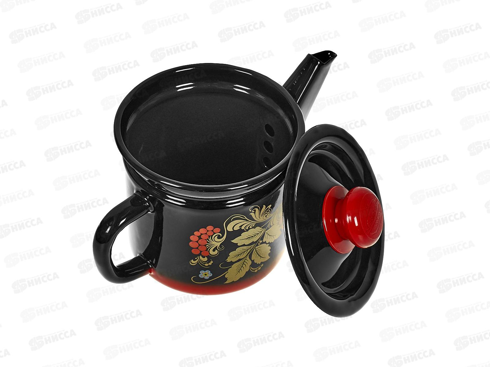 Чайник заварочный 1л декорированный красно-черный с пластмассовой кнопкой С2707.38 *8