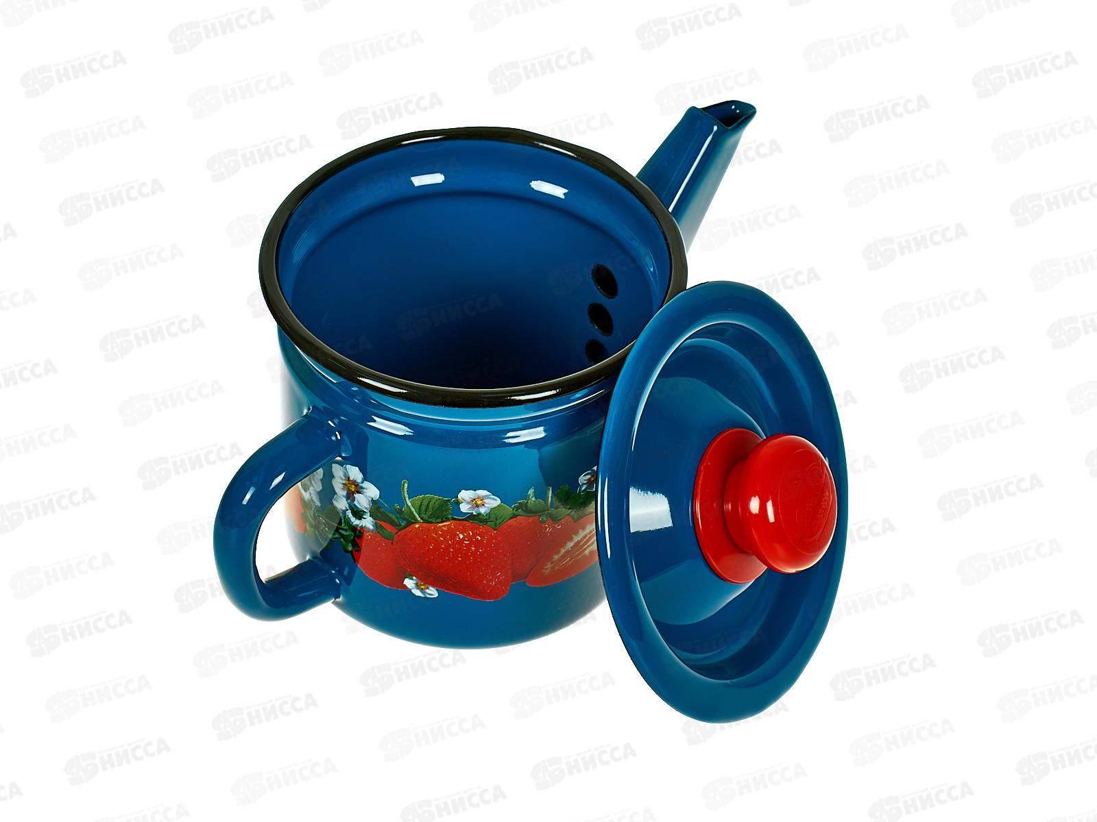 Чайник заварочный 1л декорированный васильковый с пластмассовой кнопкой С2707.34 *8