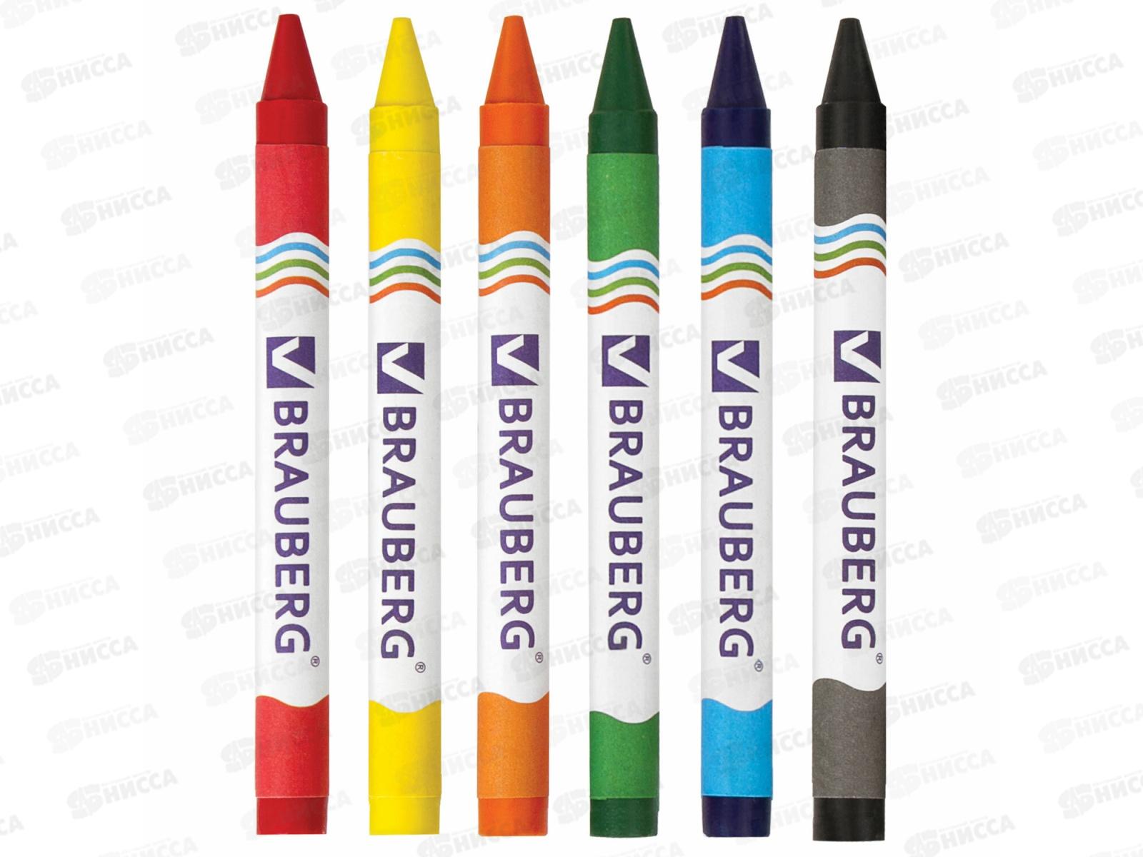 Карандаши/мелки  восковые  6 цветные BRAUBERG 222961 *48/288