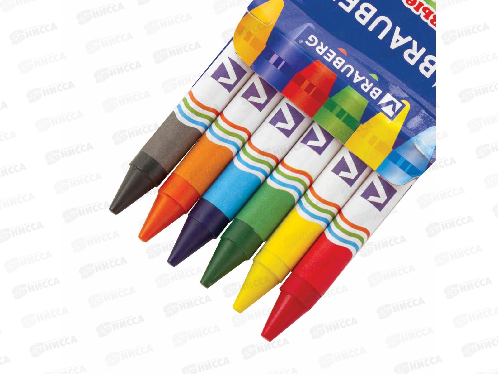 Карандаши/мелки  восковые  6 цветные BRAUBERG 222961 *48/288