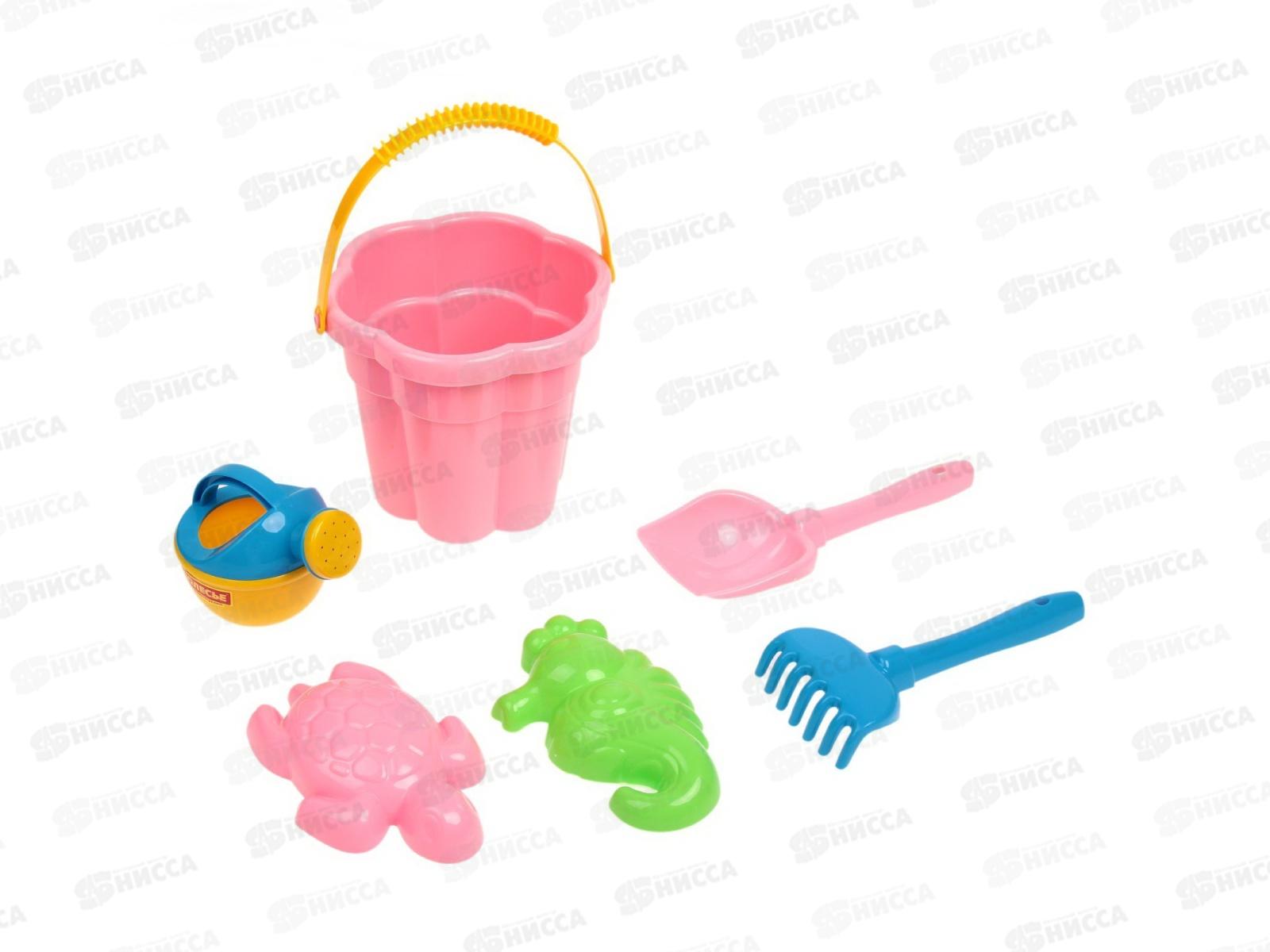 Набор песочный №309, 35592 (ведро среднее+лопатка+грабли+2формы+лейка) *12