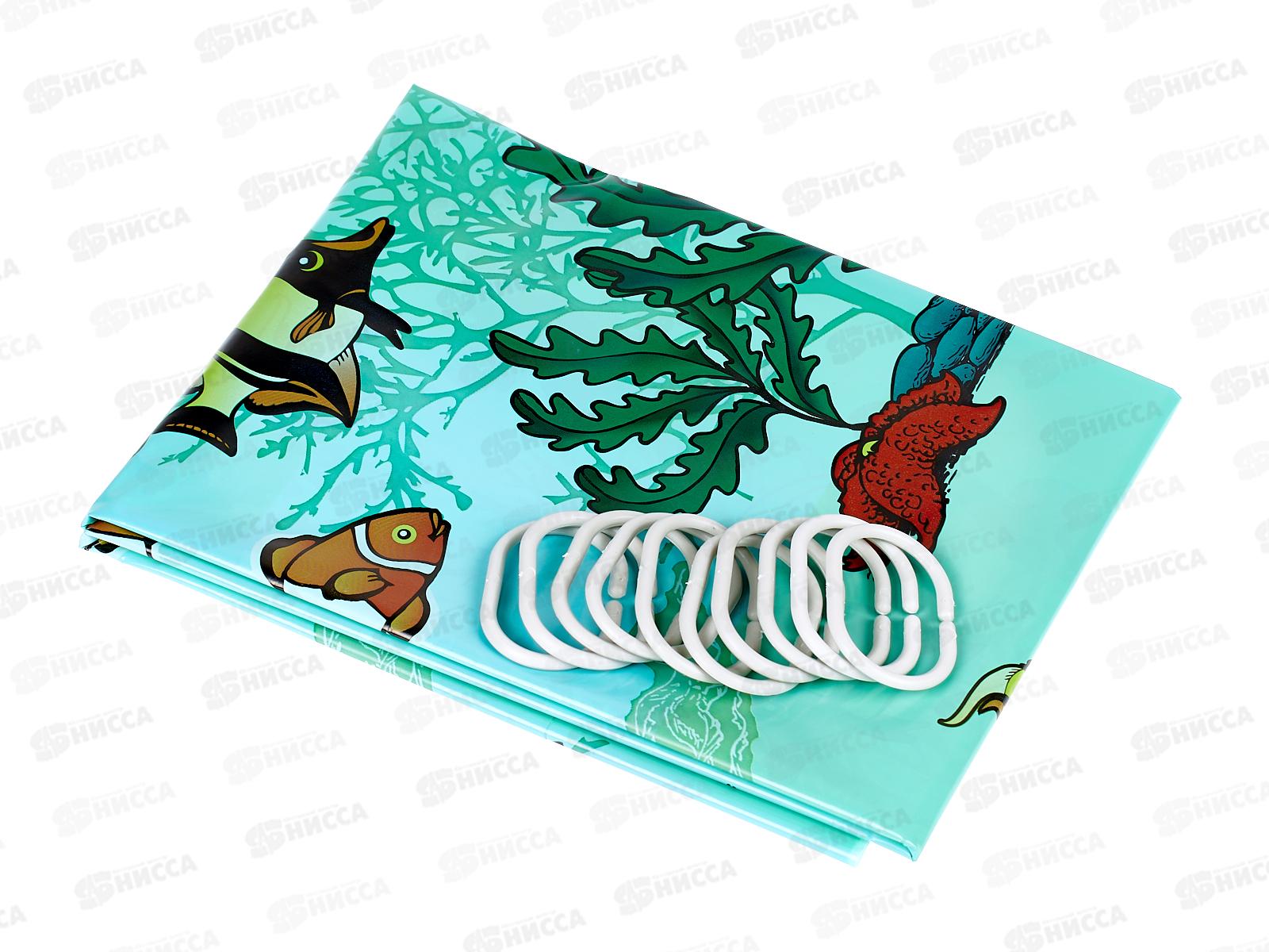 Штора в ванну полиэтиленовая 180*180 Водоросли *40