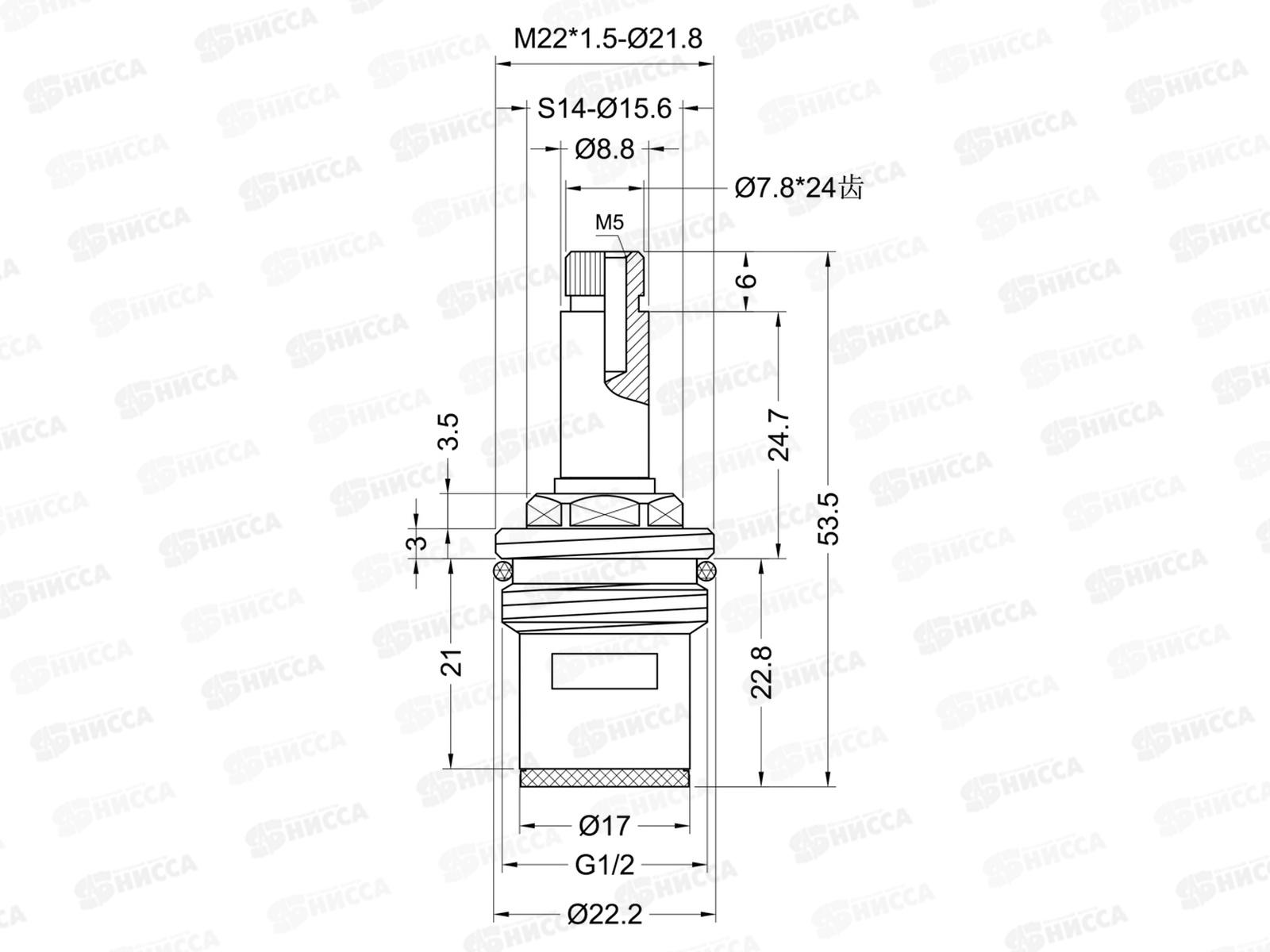 Кран-букса 1/2 керамический под крест, 24шлиц 575-068 *50  г