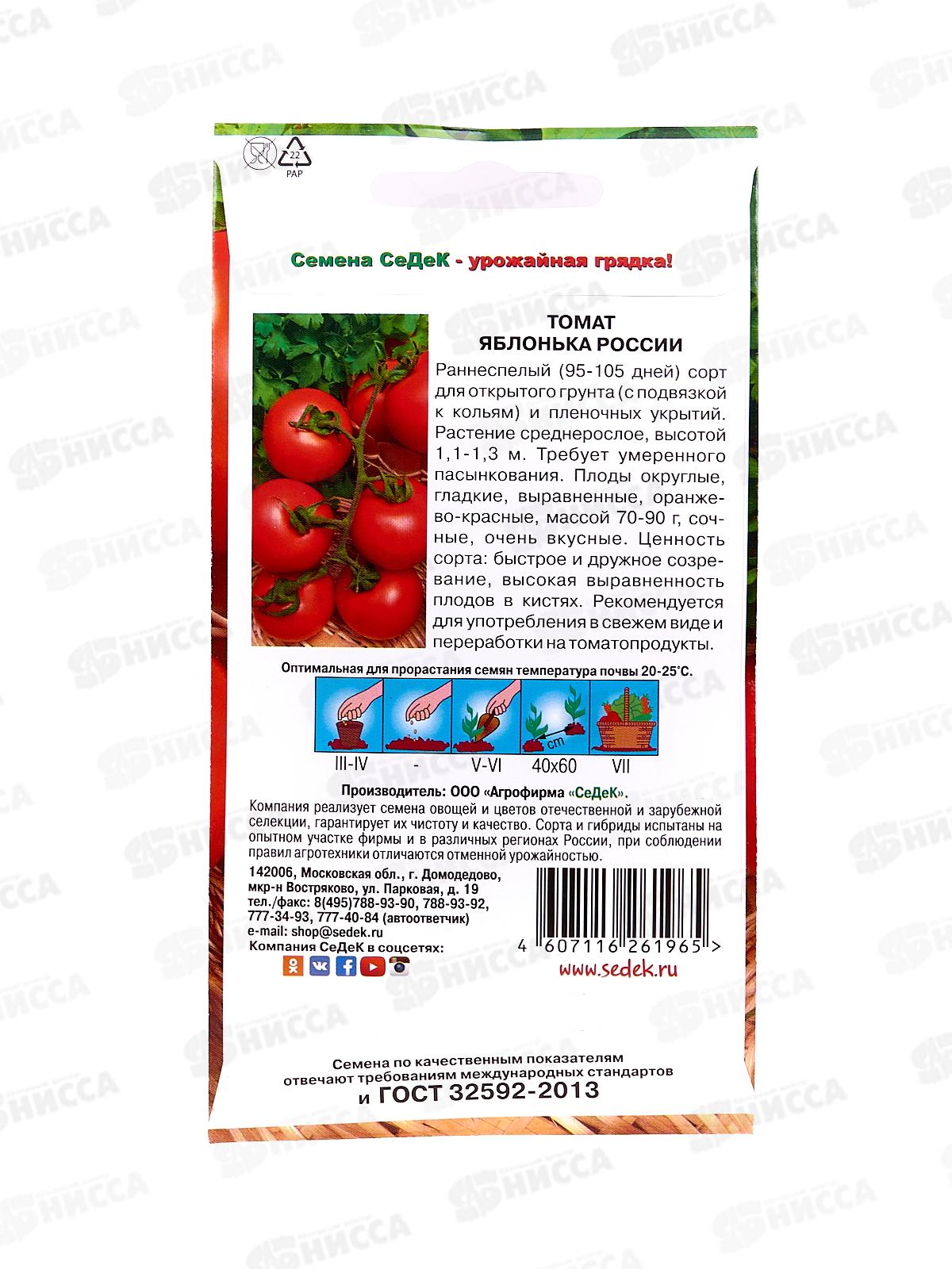 Томат Яблонька России открытый грунт (Евро, 0,1) СеДек