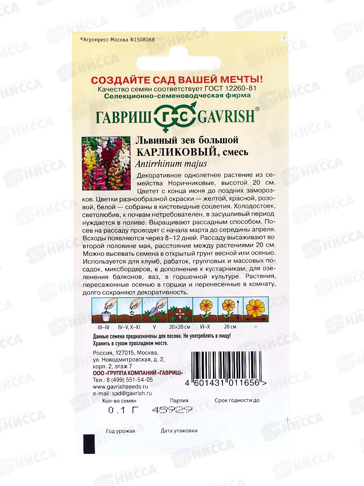 Львиный зев карликовый смесь  0,05 грамм   *10 ГШ +