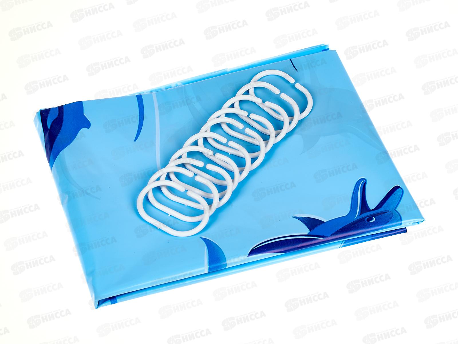 Штора в ванну полиэтиленовая 180*180 Дельфины *40