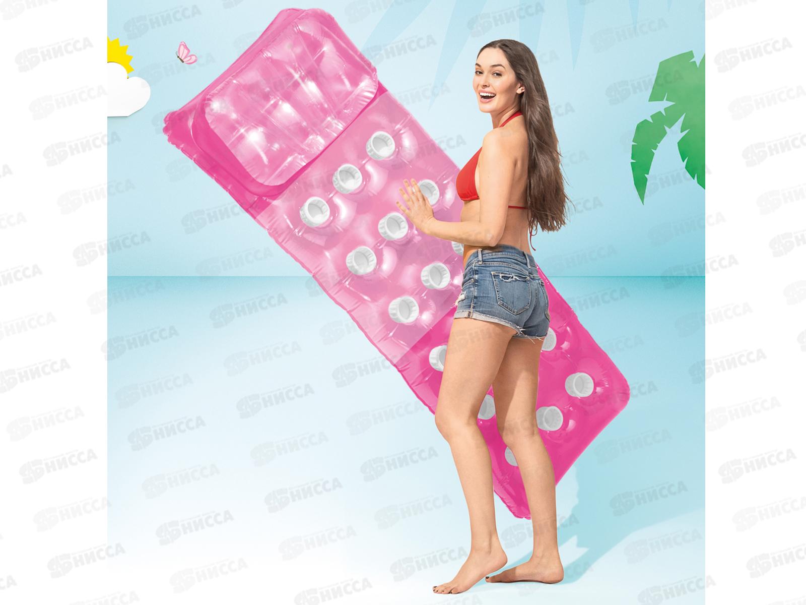 Матрас 58890 (188*71) с подстаканником и прозрачным верхом в/п  INTEX  *6