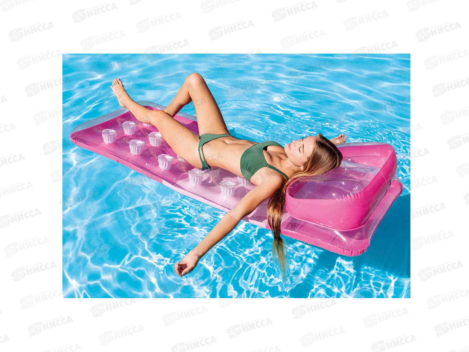 Матрас 58890 (188*71) с подстаканником и прозрачным верхом в/п  INTEX  *6