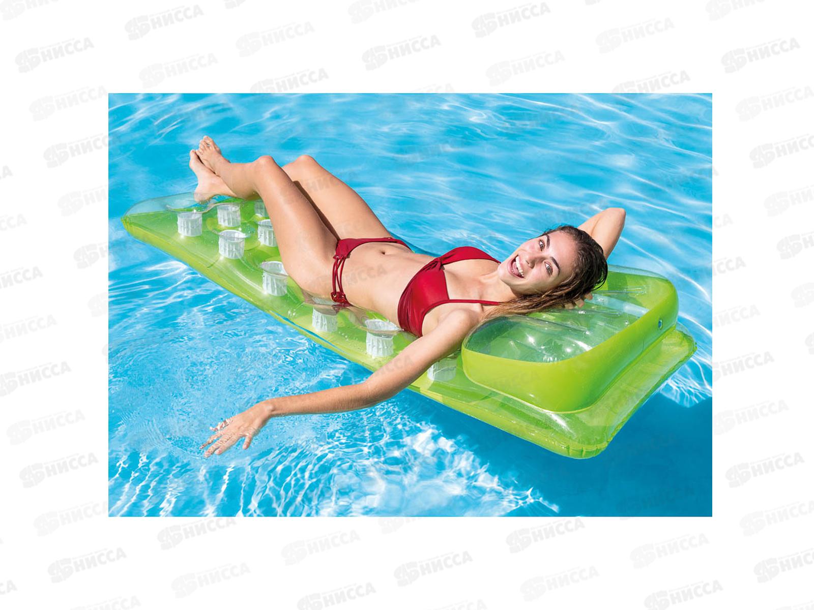 Матрас 58890 (188*71) с подстаканником и прозрачным верхом в/п  INTEX  *6