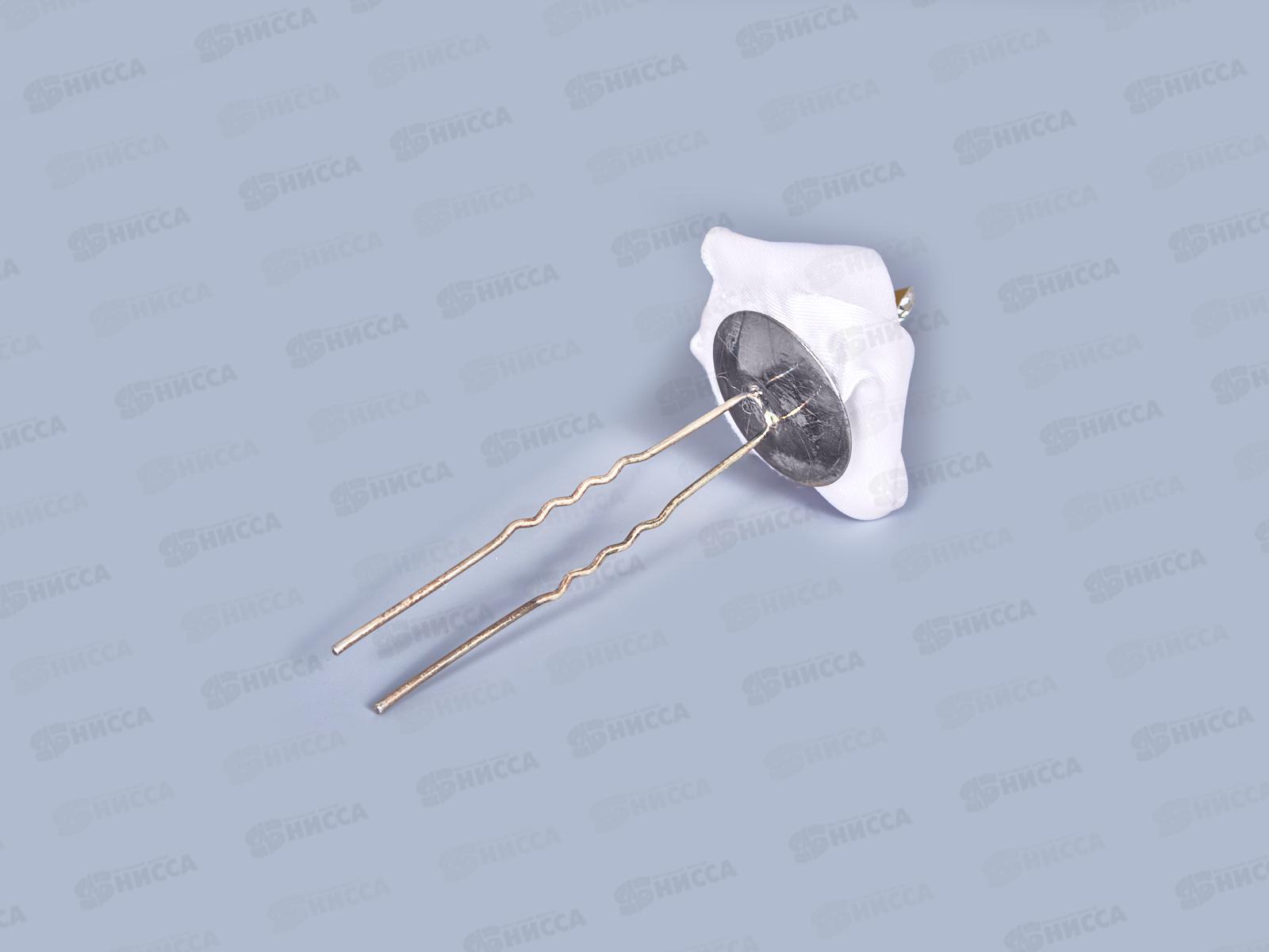 Шпилька для волос &quotБутон розы со стразой&quot атлас белый *1/50 ОК098