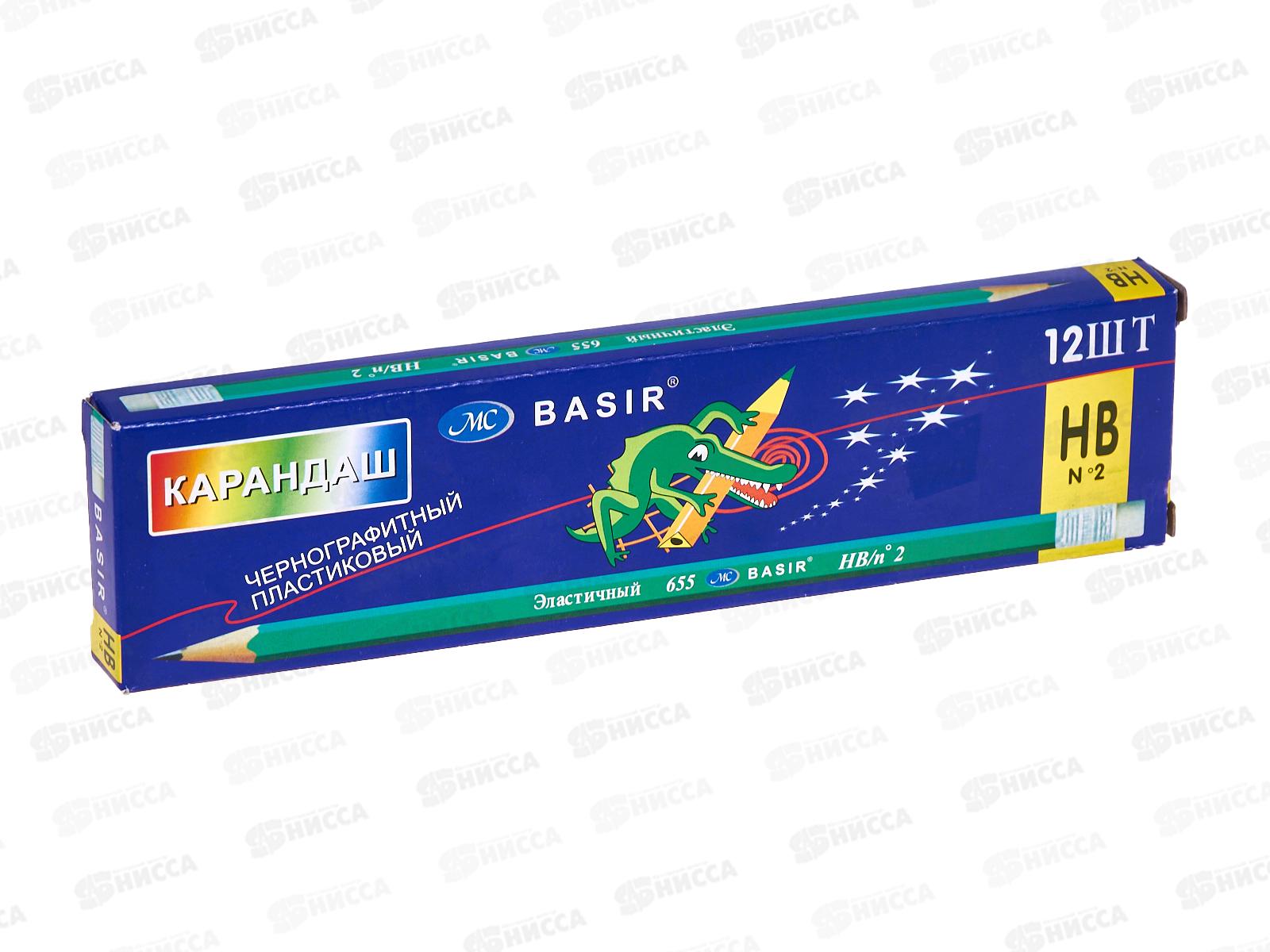 Карандаш чернографитный с ластиком  BASIR зеленый корпус MC-655 *12/72/2880