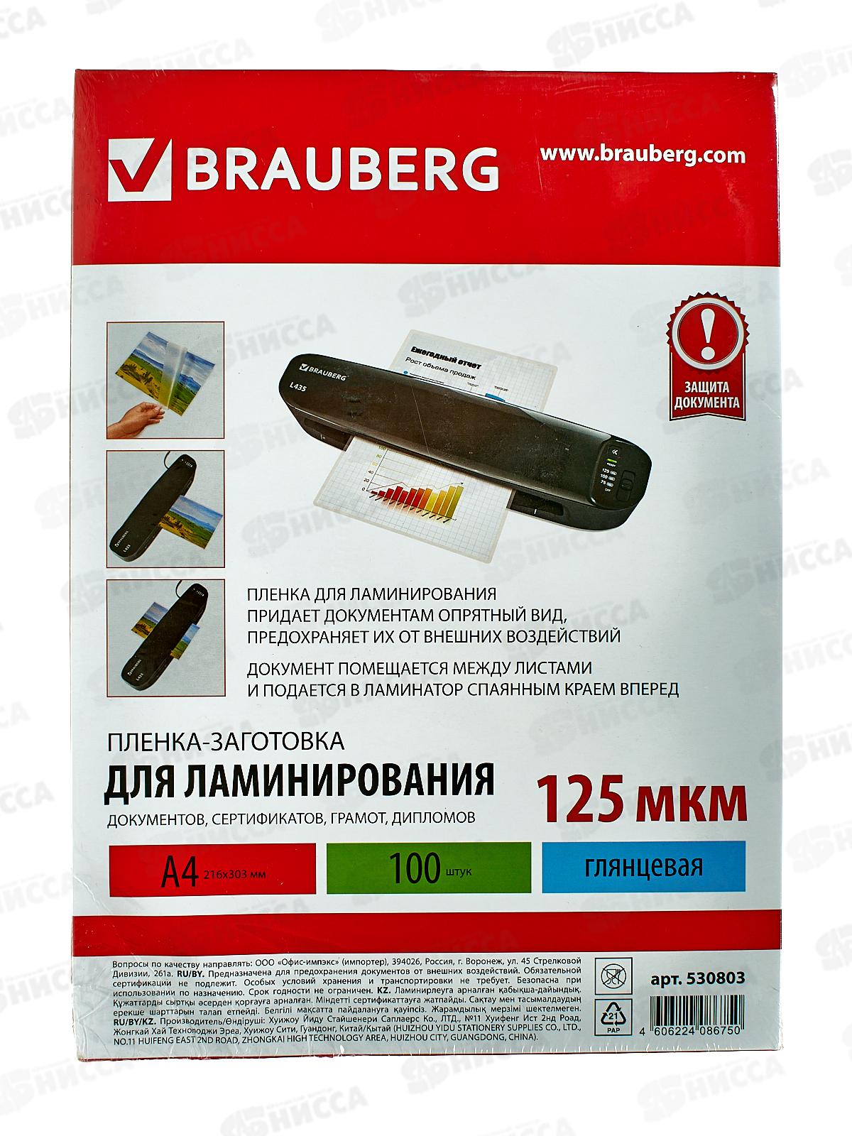 Пленка для ламинирования BRAU А4, комплект 125мкм, 100шт, 530803*10