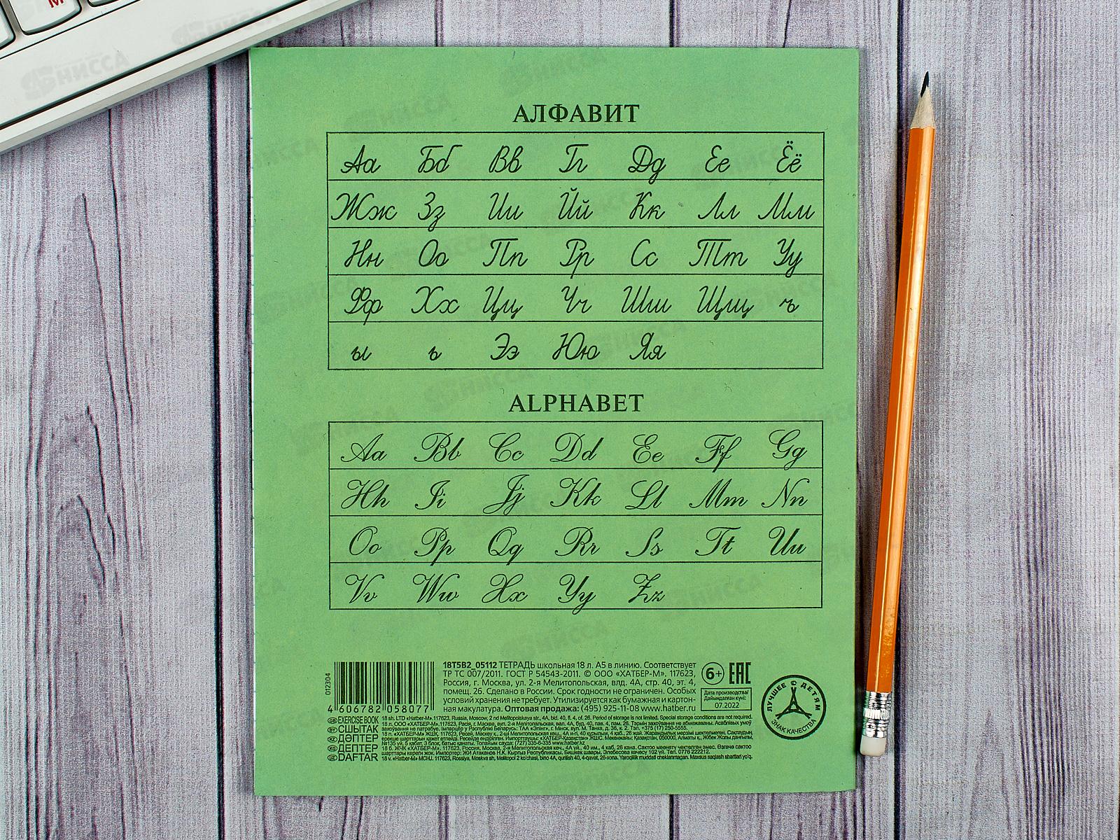 Тетрадь 18 листов линия Hatber зеленая обложка, 05112 *15/240