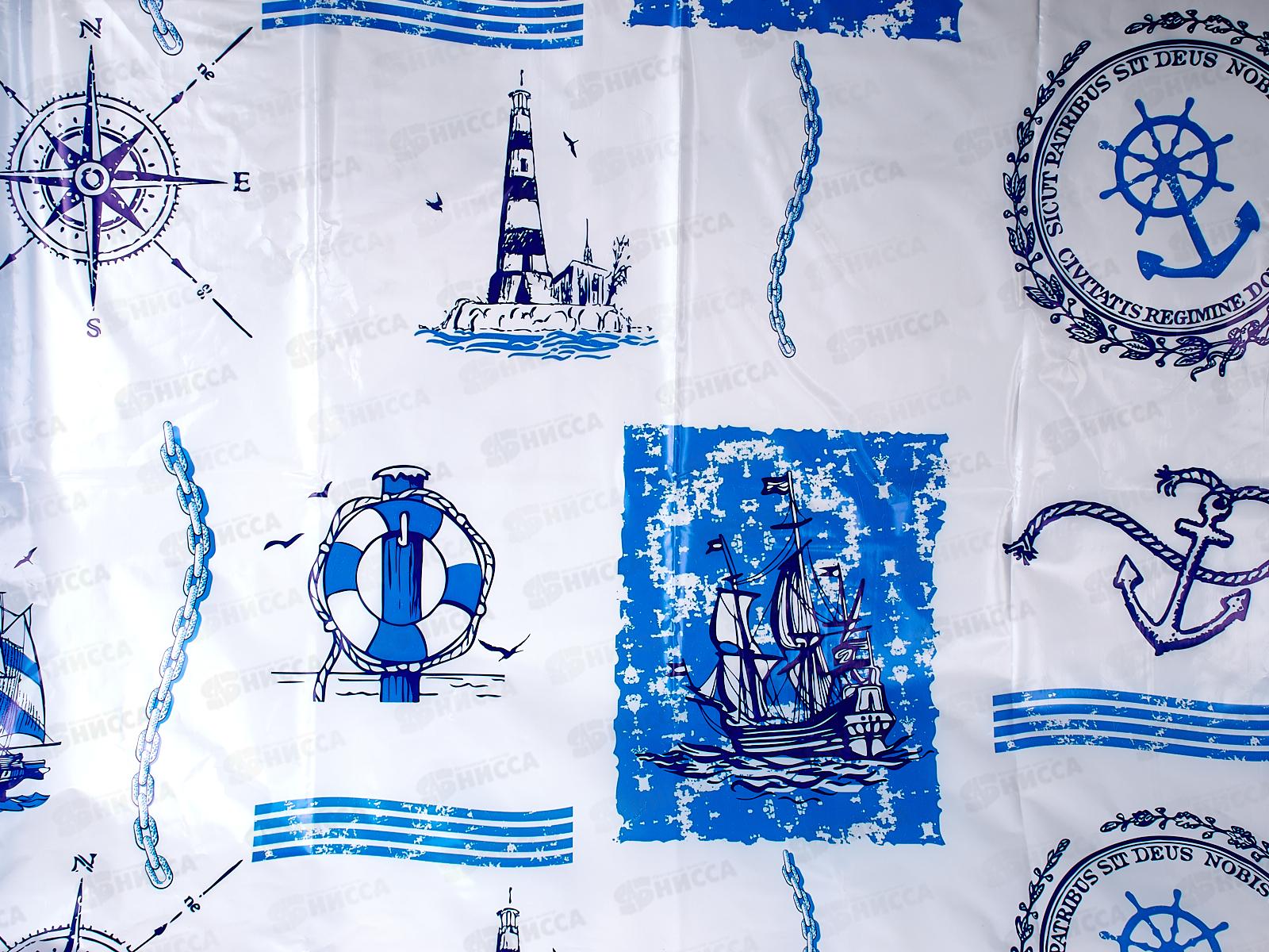 Штора в ванну полиэтиленовая 180*180 Корабли  *40