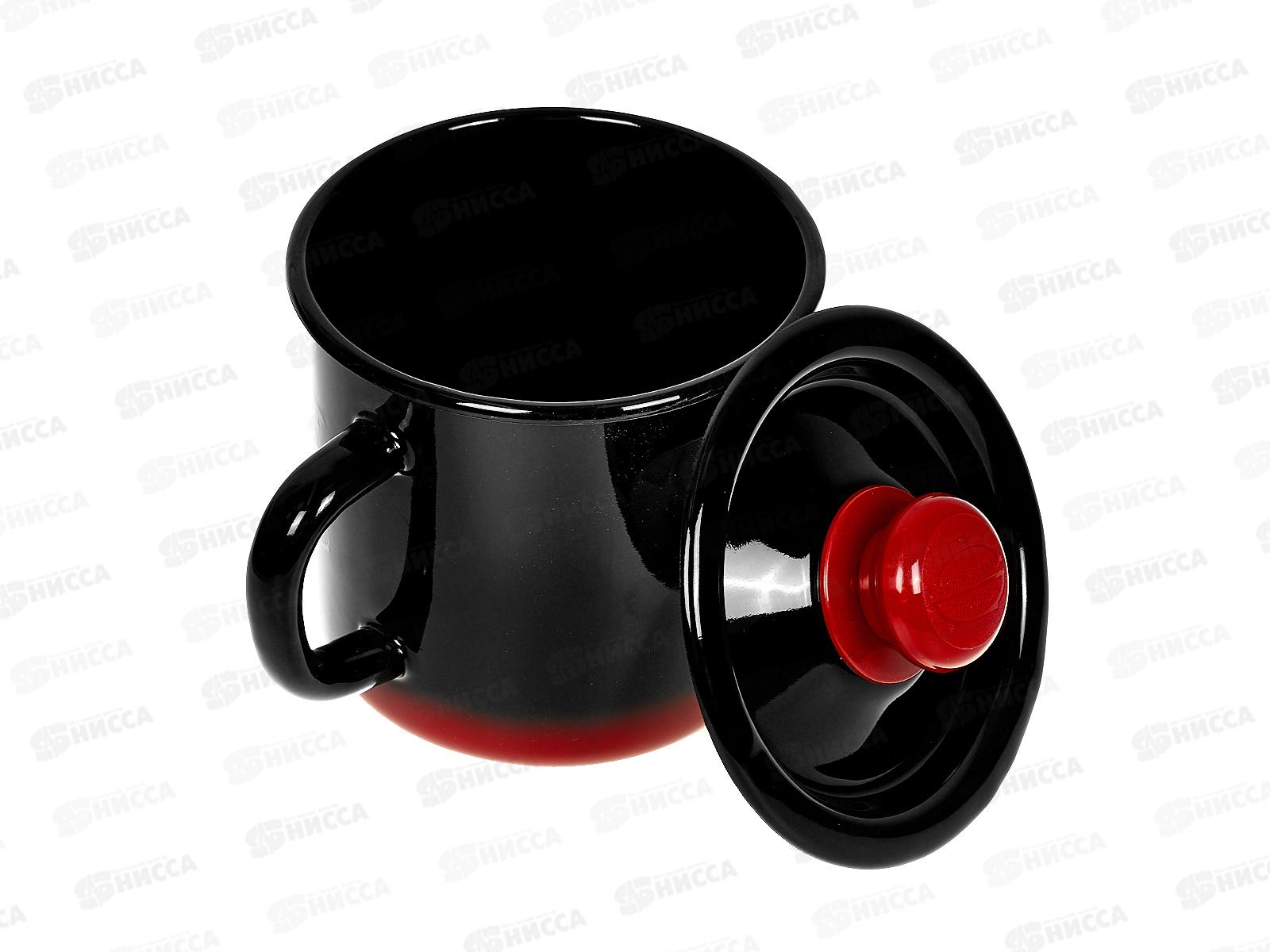Кружка 1,0л с крышкой декорированная красно-черная С0207.38 *8