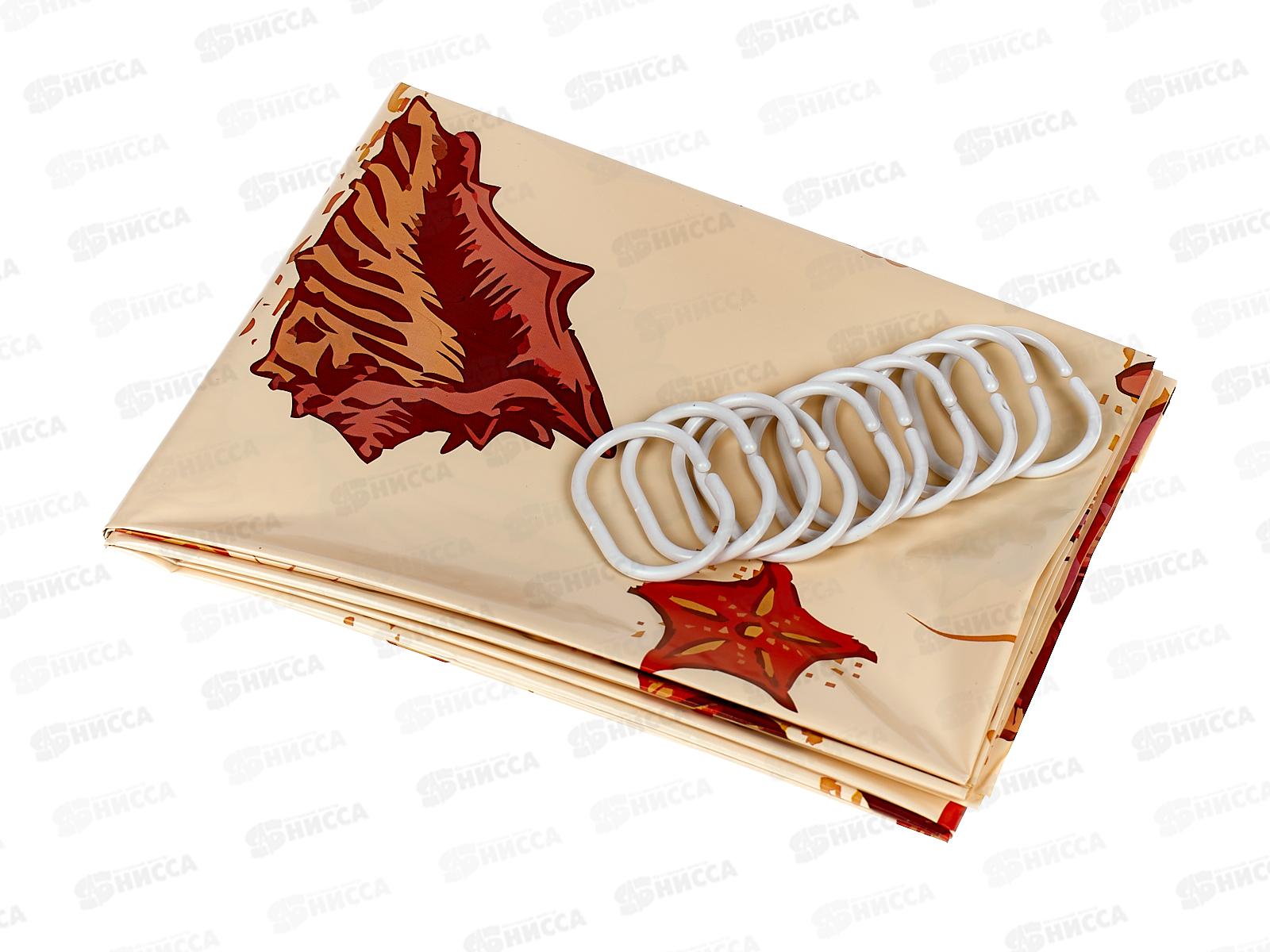 Штора в ванну полиэтиленовая 180*180 Ракушка Бежевая *40