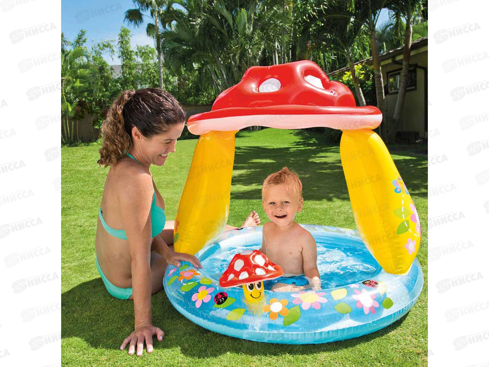 Бассейн 57114 (102х89см) Грибок с надувным дном и крышей 1-3лет INTEX  *6