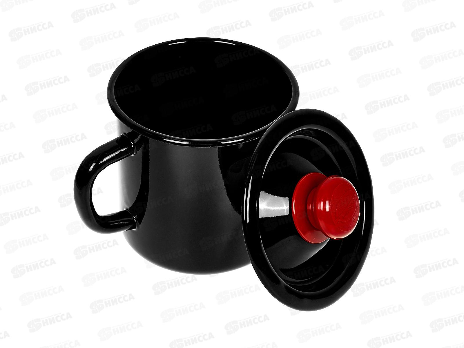 Кружка 1,0л с крышкой декорированная черная С0207.36 *8