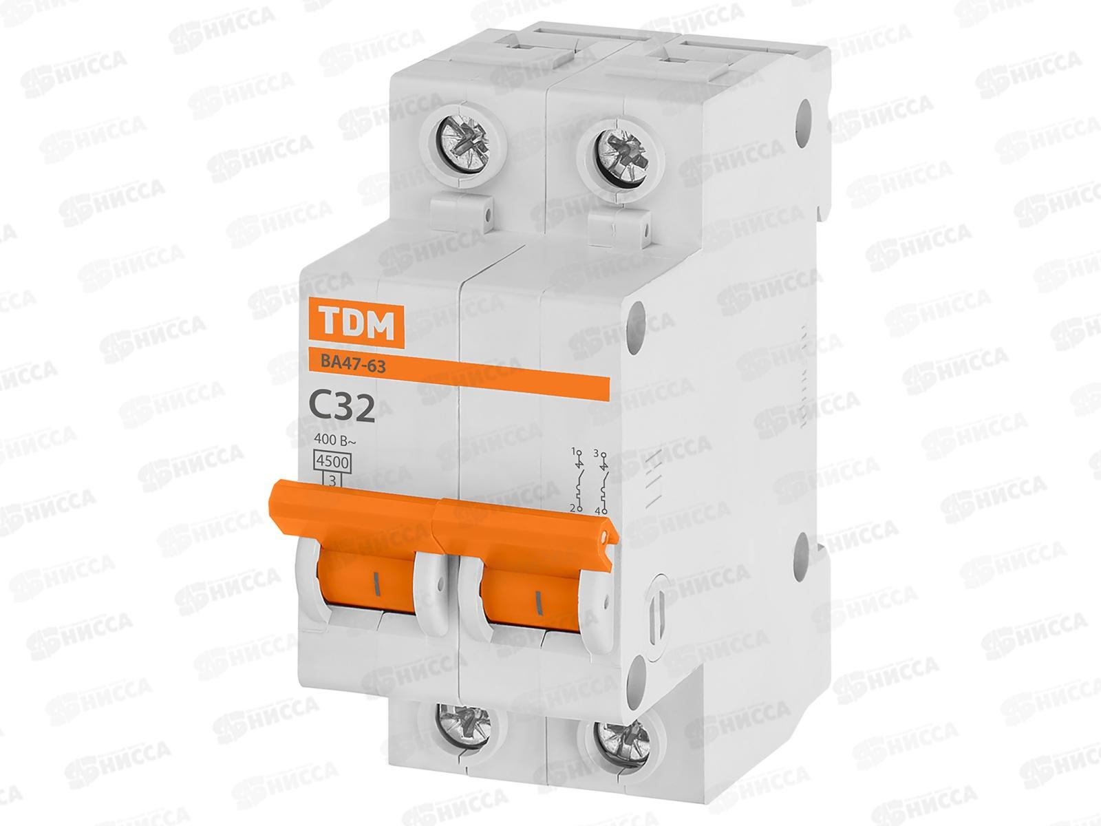 Автоматический выключатель ВА47-63 2P 32А 4,5кА C TDM, 0013 *6/60