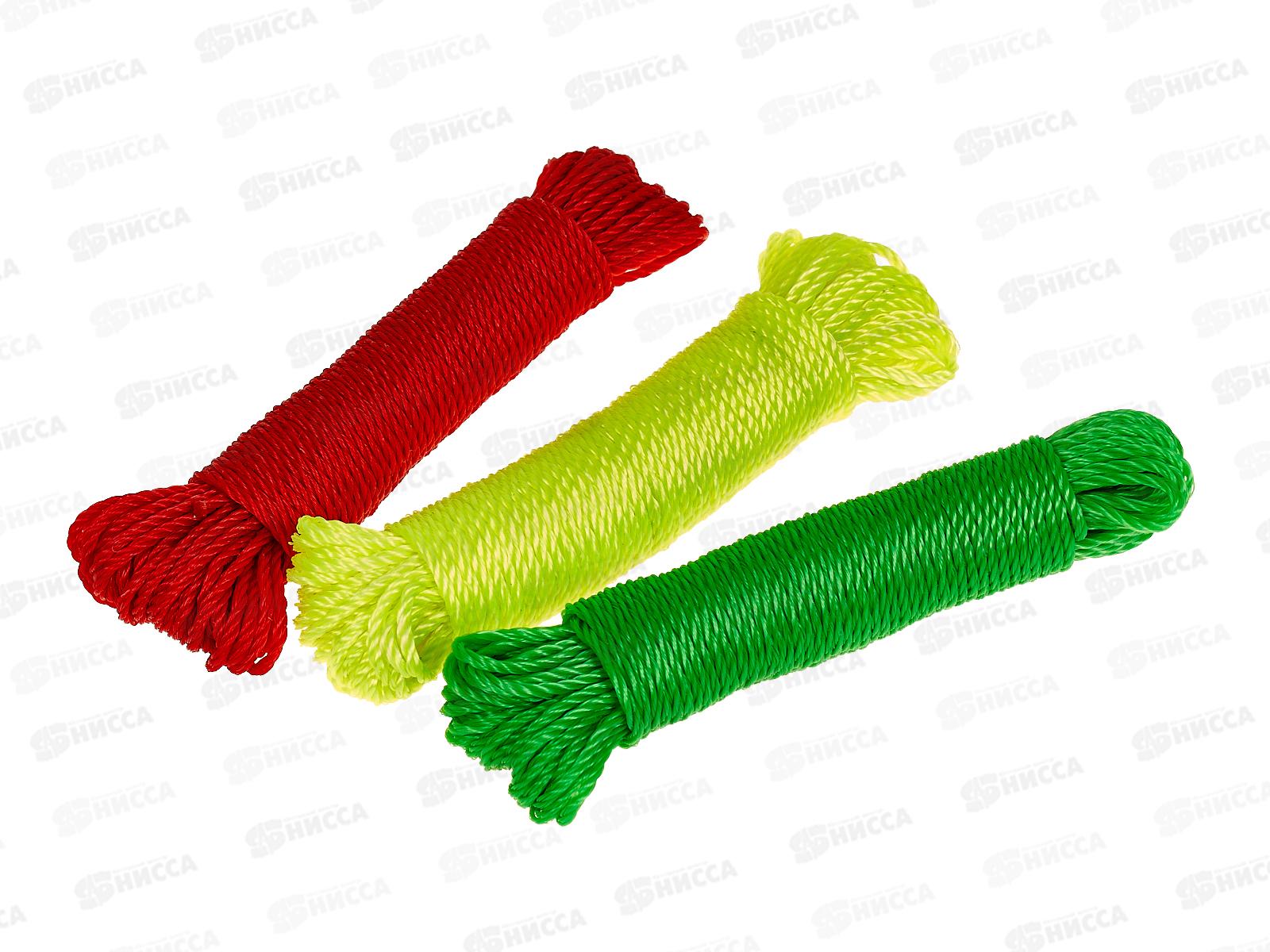 Веревка бельевая 15м х 3мм, цвет в ассортименте, AL-231 *12/360