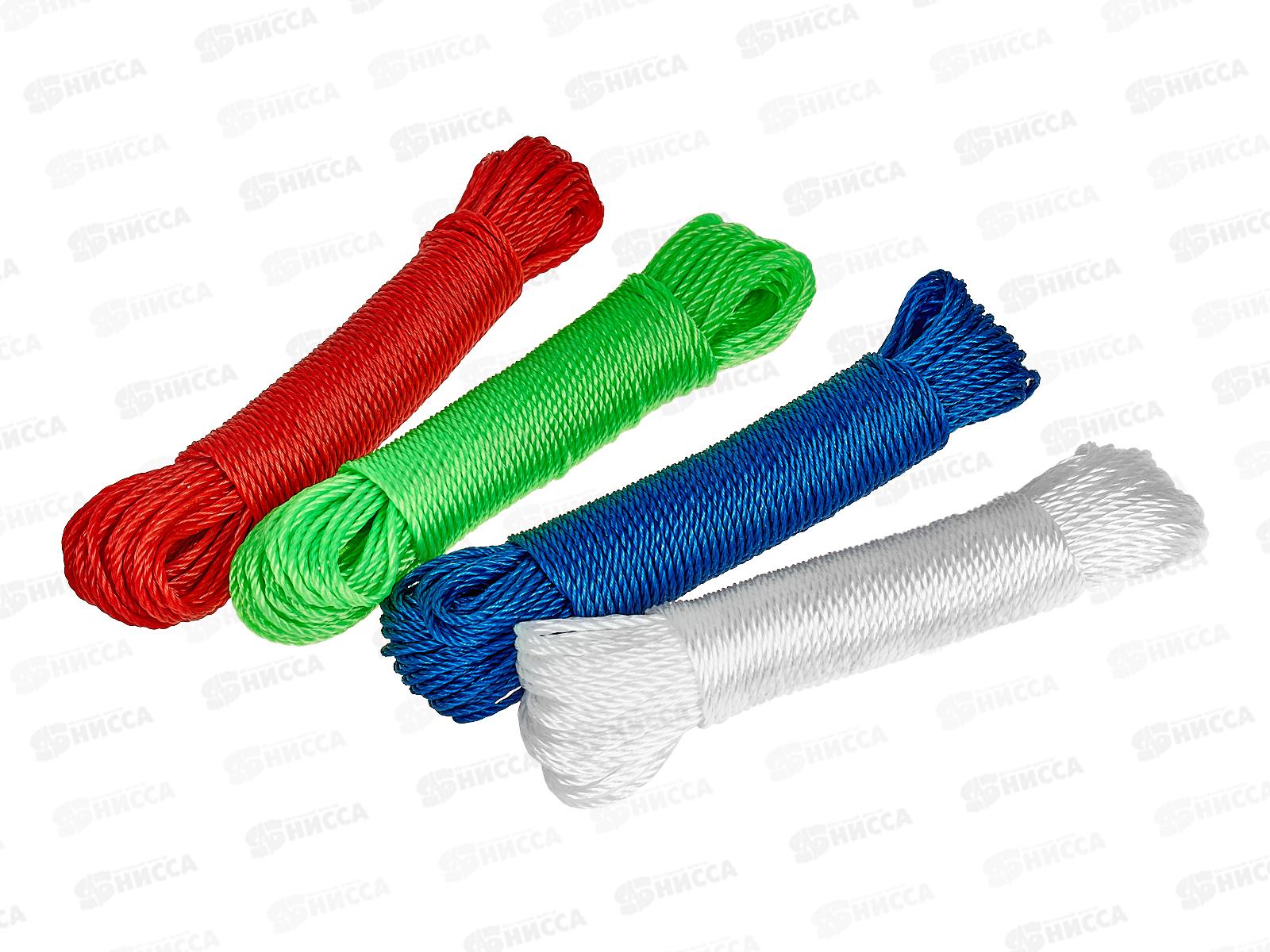 Веревка бельевая 20м х 3мм, цвет в ассортименте, AL-232 *12/360