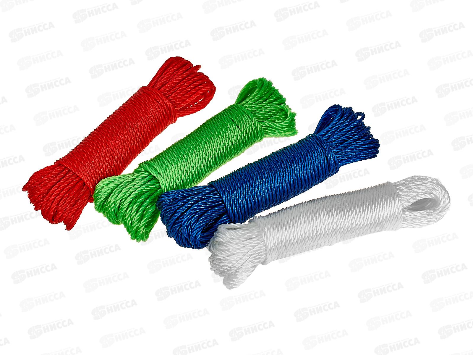 Веревка бельевая 15м х 4мм, цвет в ассортименте, AL-234 *12/360