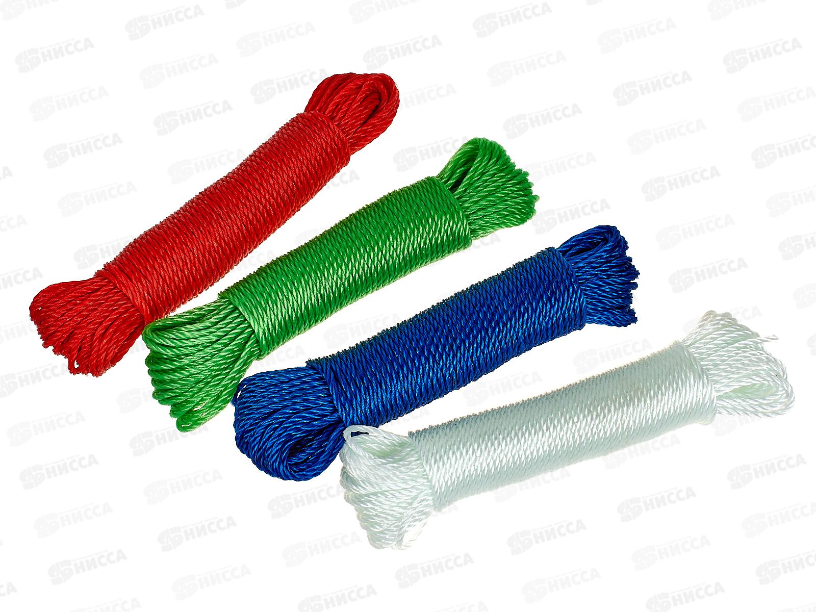 Веревка бельевая 20м х 4мм, цвет в ассортименте, AL-235 *12/360