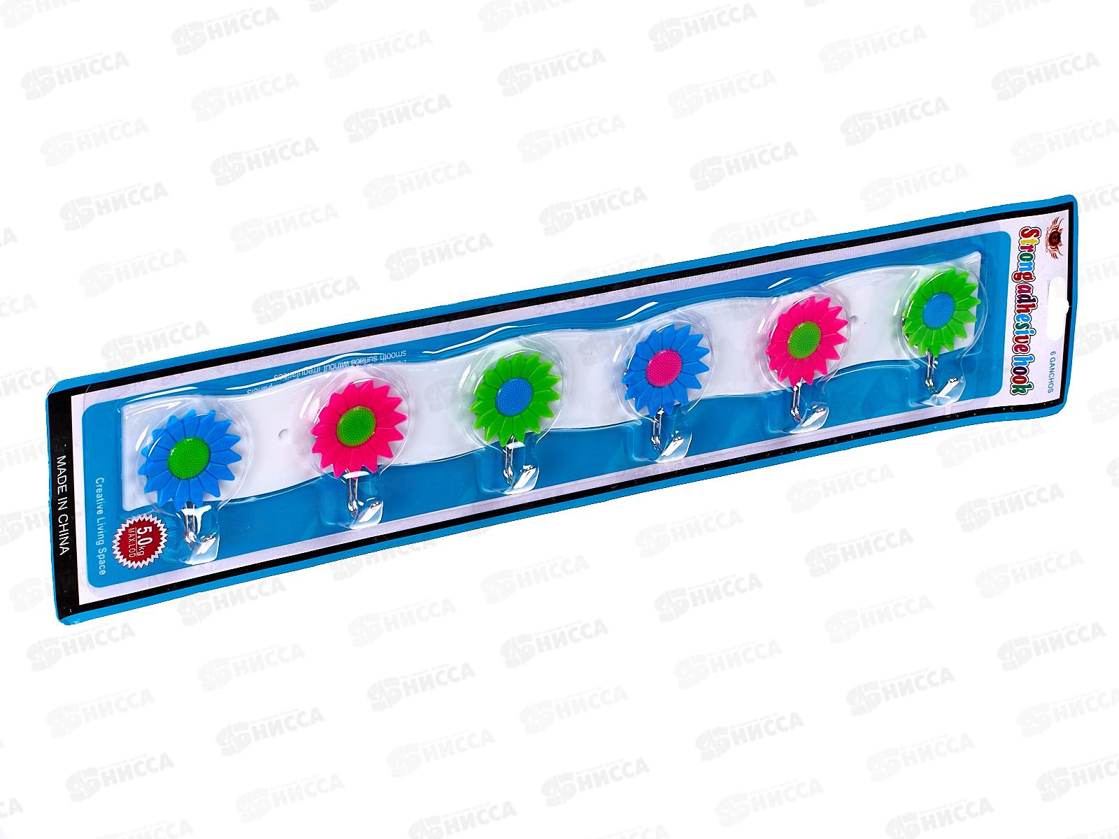 Крючок пластик+металл на липучке, универсальный, планка 6 крючков, AL-6612 *240