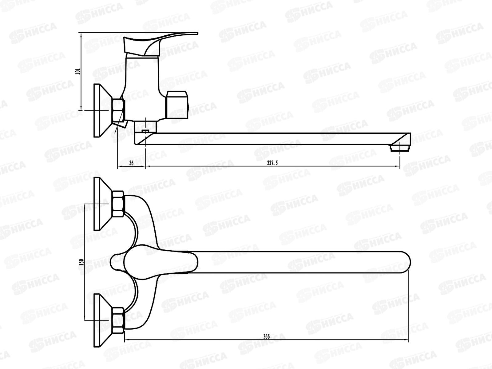 Смеситель Союз кран одноручной для ванны с длинным изливом карт 35мм 553-065 г